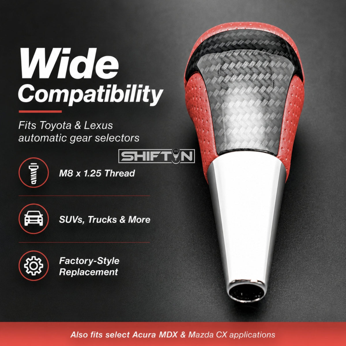 SHIFTIN-Car-Gear-Shift-Knob-Gearbox-Shifter-Head-for-Toyota-Land-Cruiser-FJ-4Runner-Sequoia-Tundra-Tacoma-Highlander-Fortuner-Hilux-Rav4-Prius-C-Lexus-LX-SUVs-Red-Leather-Carbon