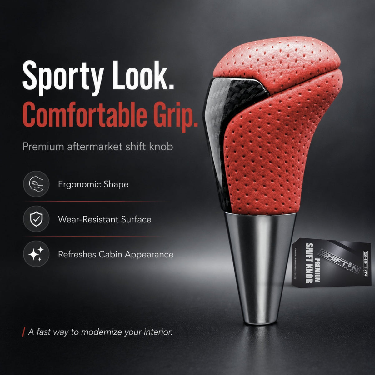 SHIFTIN-Car-Gear-Shift-Knob-Gearbox-Shifter-Head-for-Toyota-Land-Cruiser-FJ-4Runner-Sequoia-Tundra-Tacoma-Highlander-Fortuner-Hilux-Rav4-Prius-C-Lexus-LX-SUVs-Red-Leather-Carbon
