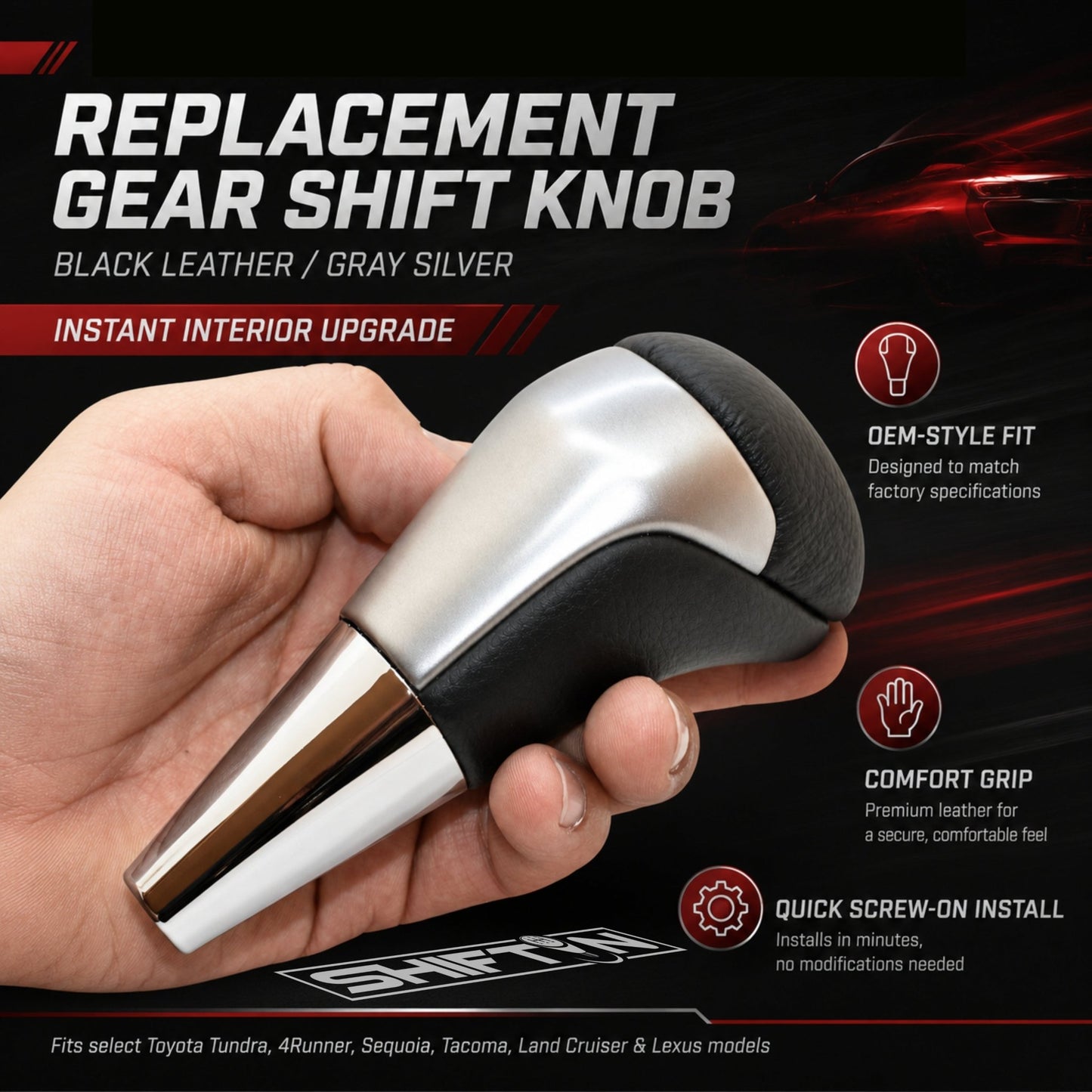 SHIFTIN-Car-Gear-Shift-Knob-Gearbox-Shifter-Head-for-Toyota-Land-Cruiser-FJ-4Runner-Sequoia-Tundra-Tacoma-Highlander-Fortuner-Hilux-Rav4-Prius-C-Lexus-LX-SUVs-Black-Leather-Gray