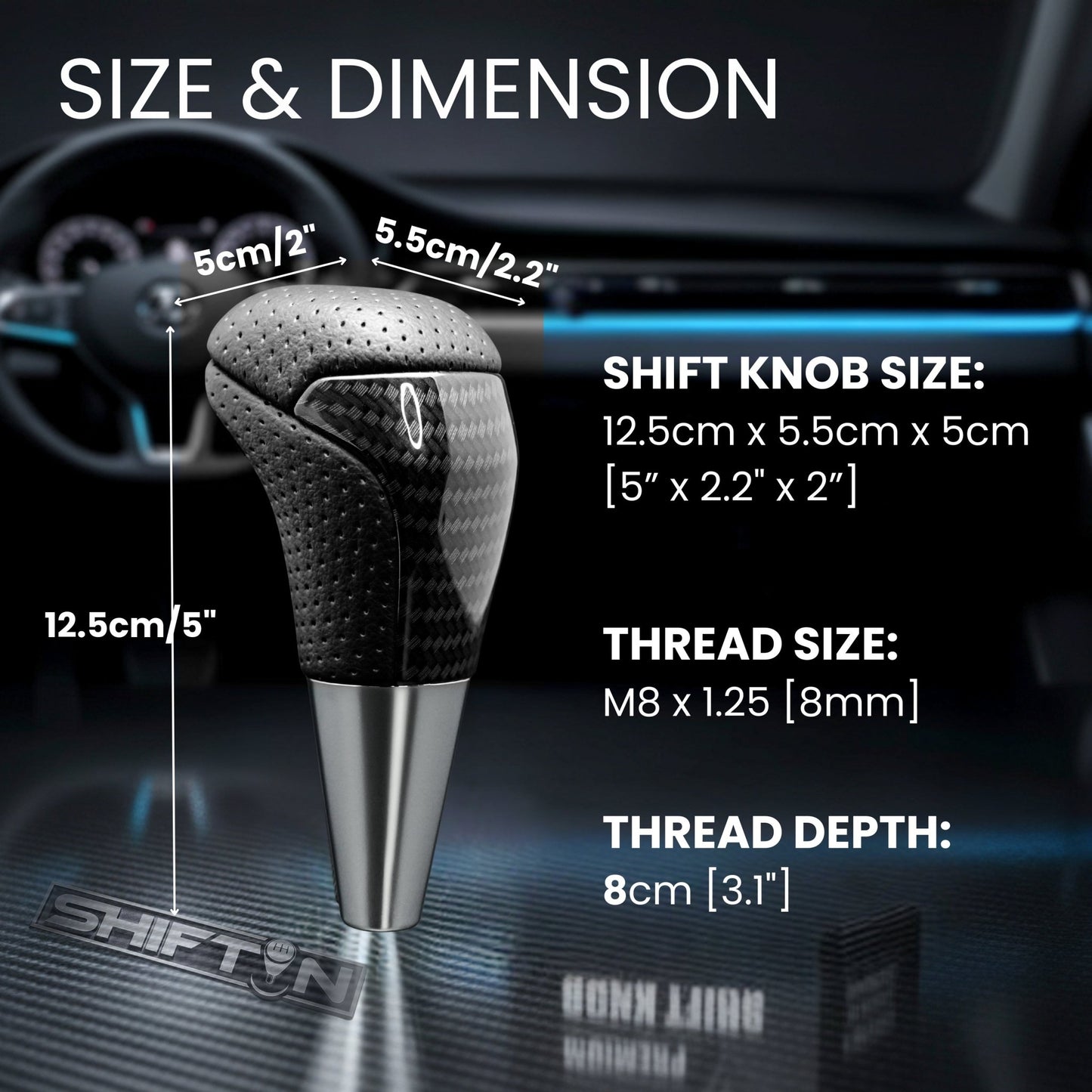 SHIFTIN-Car-Gear-Shift-Knob-Gearbox-Shifter-Head-for-Toyota-Land-Cruiser-FJ-4Runner-Sequoia-Tundra-Tacoma-Highlander-Fortuner-Hilux-Rav4-Prius-C-Lexus-LX-SUVs-Black-Leather-Carbon