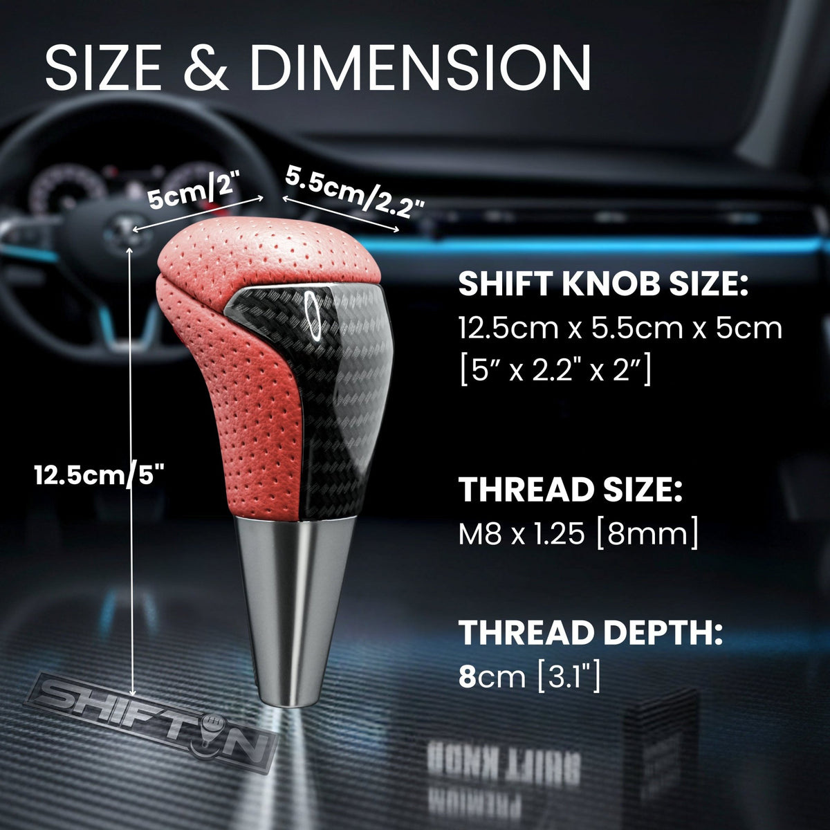 SHIFTIN-Car-Gear-Shift-Knob-Gearbox-Shifter-Head-for-Toyota-Land-Cruiser-FJ-4Runner-Sequoia-Tundra-Tacoma-Highlander-Fortuner-Hilux-Rav4-Prius-C-Lexus-LX-SUVs-Red-Leather-Carbon