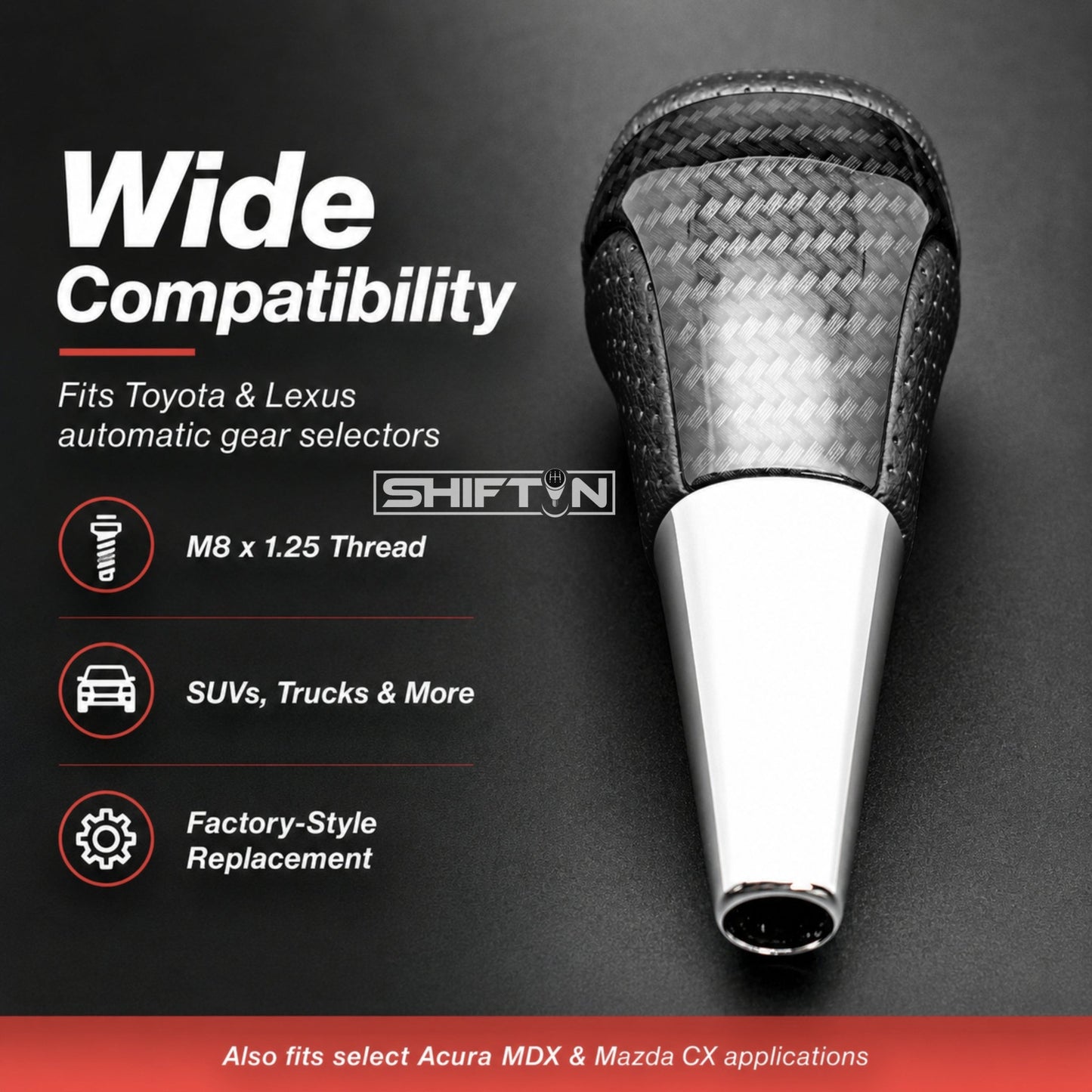 SHIFTIN-Car-Gear-Shift-Knob-Gearbox-Shifter-Head-for-Toyota-Land-Cruiser-FJ-4Runner-Sequoia-Tundra-Tacoma-Highlander-Fortuner-Hilux-Rav4-Prius-C-Lexus-LX-SUVs-Black-Leather-Carbon