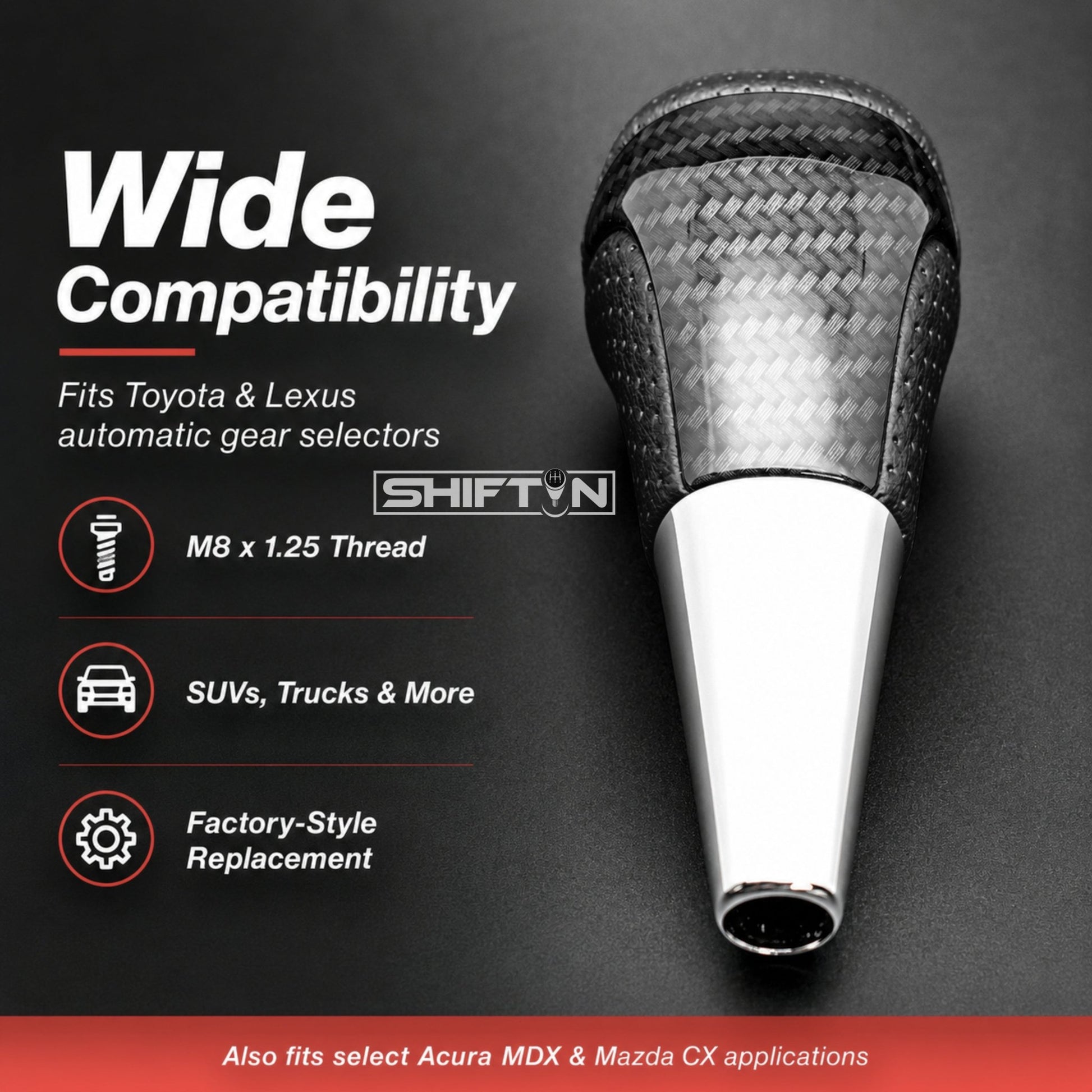 SHIFTIN-Car-Gear-Shift-Knob-Gearbox-Shifter-Head-for-Toyota-Land-Cruiser-FJ-4Runner-Sequoia-Tundra-Tacoma-Highlander-Fortuner-Hilux-Rav4-Prius-C-Lexus-LX-SUVs-Black-Leather-Carbon