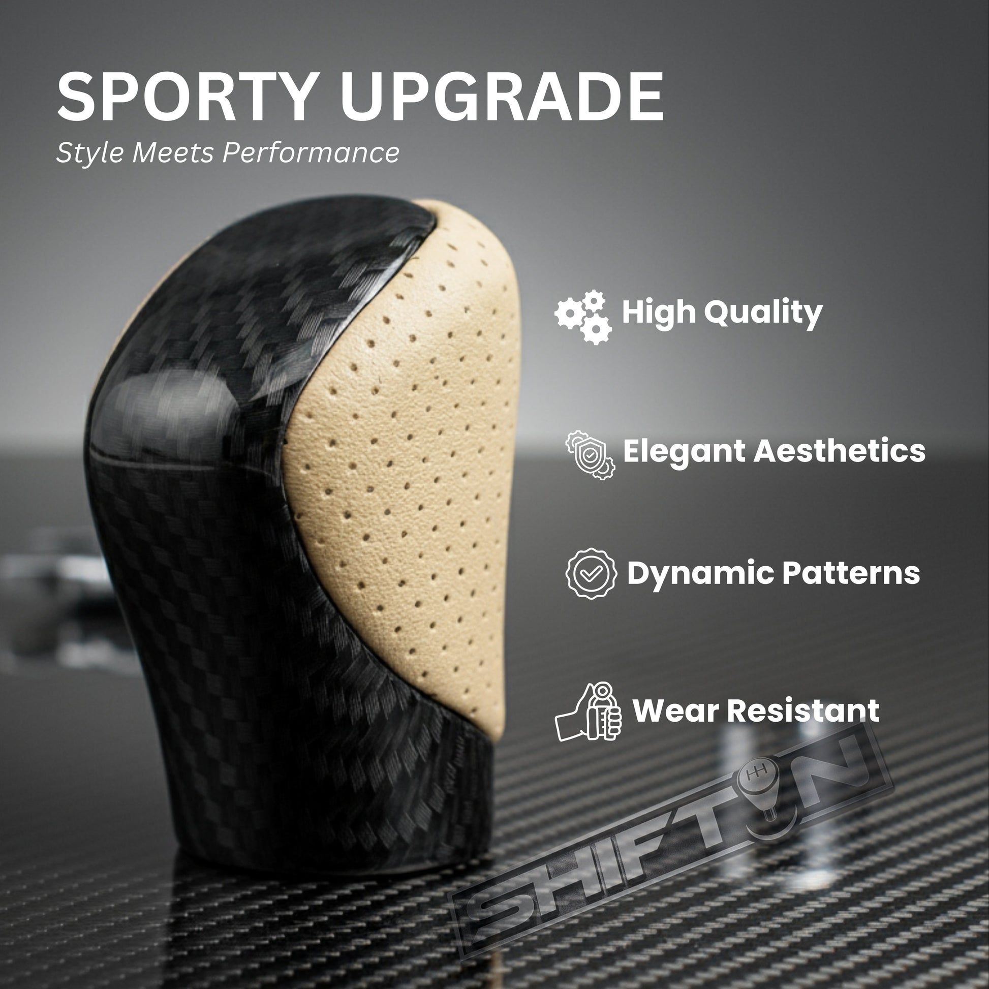 Gear Shift Knob Shifter for Lexus ES GS GX is NX RC RX 200t 300 350 3450h 450hL 350L (Beige Ivory Leather/Carbon Pattern)
