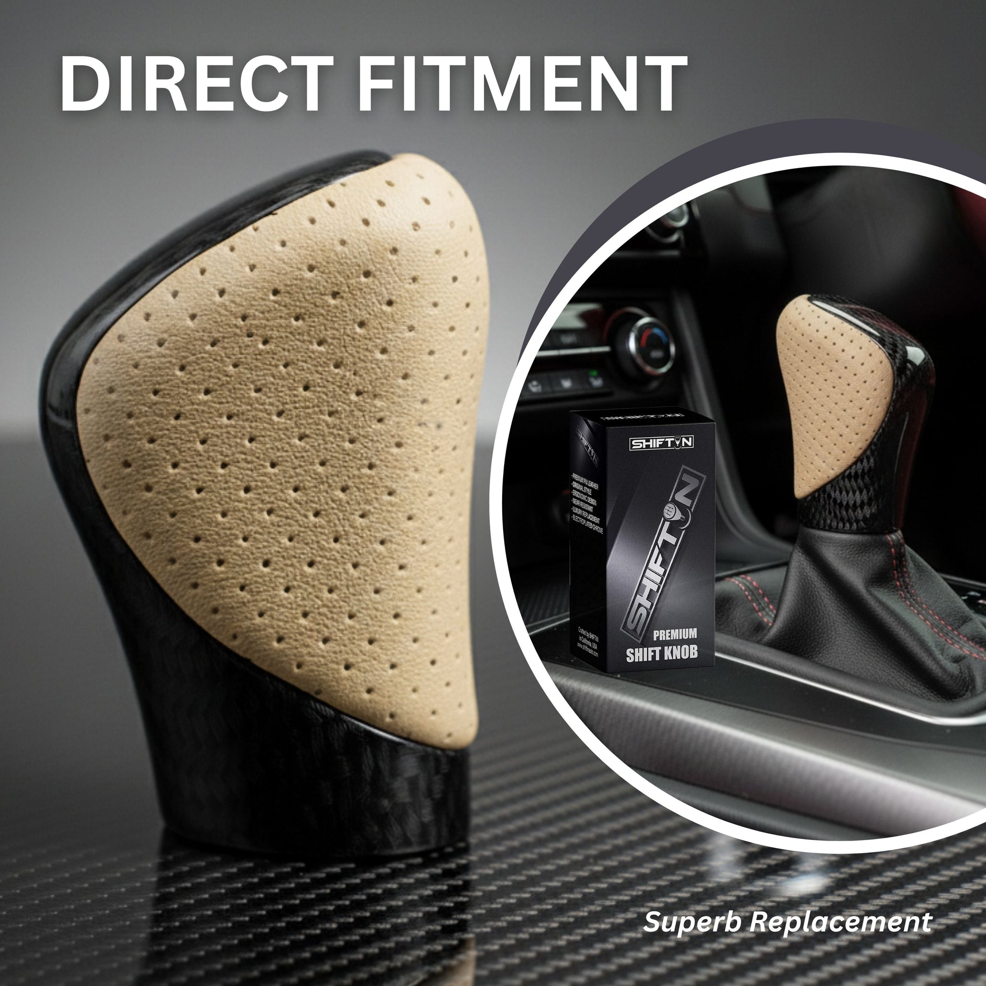 Gear Shift Knob Shifter for Lexus ES GS GX is NX RC RX 200t 300 350 3450h 450hL 350L (Beige Ivory Leather/Carbon Pattern)