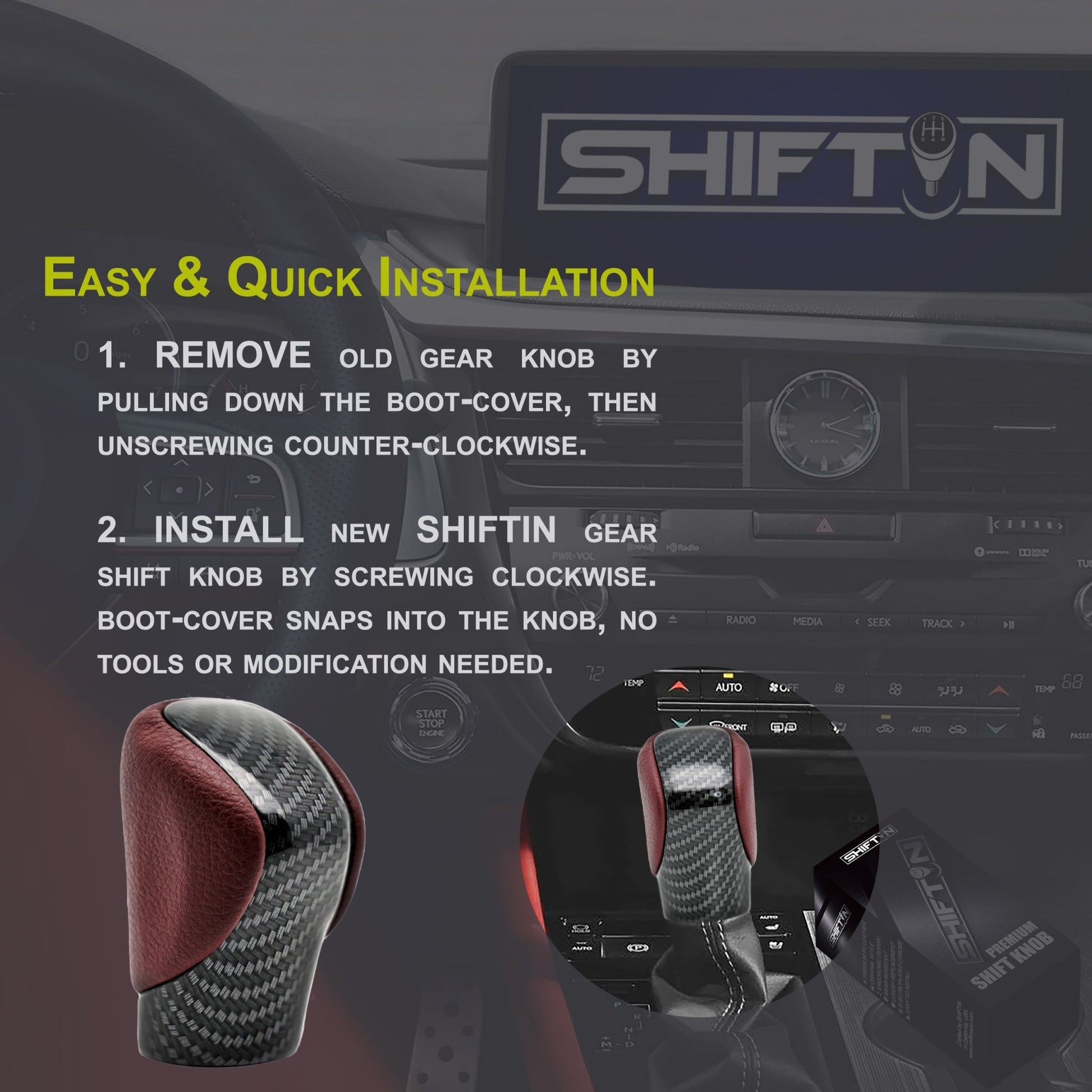 SHIFTIN Gear Shift Knob Shifter for Lexus ES GS GX-460 IS250 NX RC200t RX 300 350-h 450-hL 2014-2023 - UBrZp