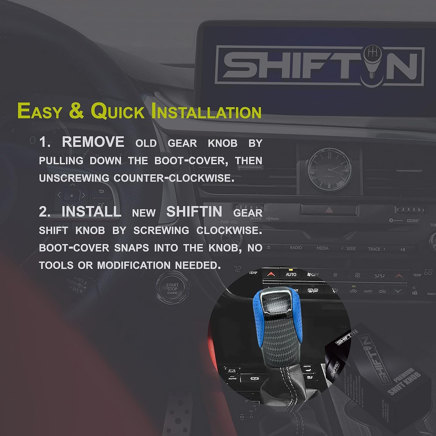 SHIFTIN Gear Shift Knob Shifter for Lexus ES GS GX-460 IS250 NX RC200t RX 300 350-h 450-hL 2014-2023 - UBUZp