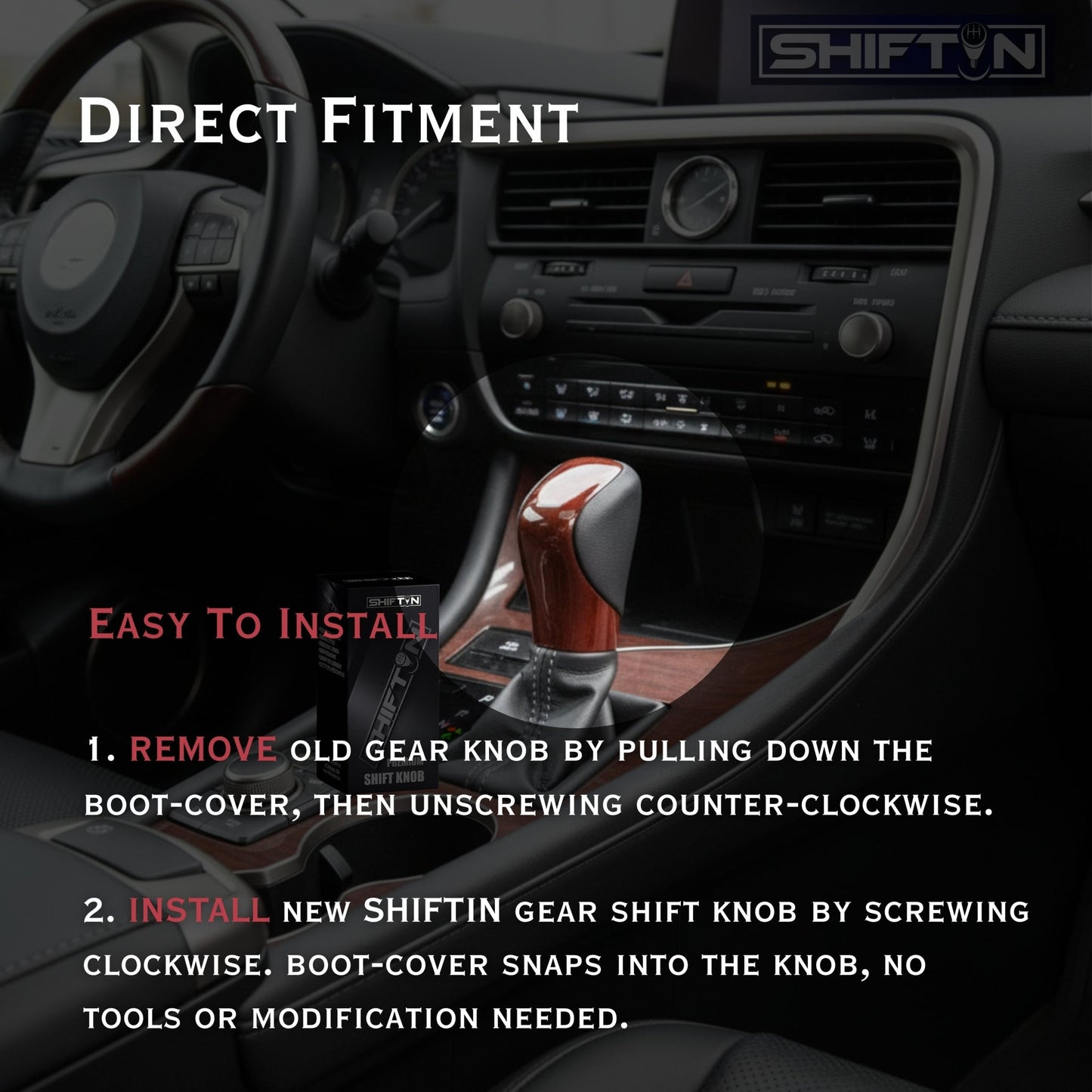 SHIFTIN Gear Shift Knob Shifter for Lexus ES GS GX-460 IS250 NX RC200t RX 300 350-h 450-hL 2014-2023 - UBWD
