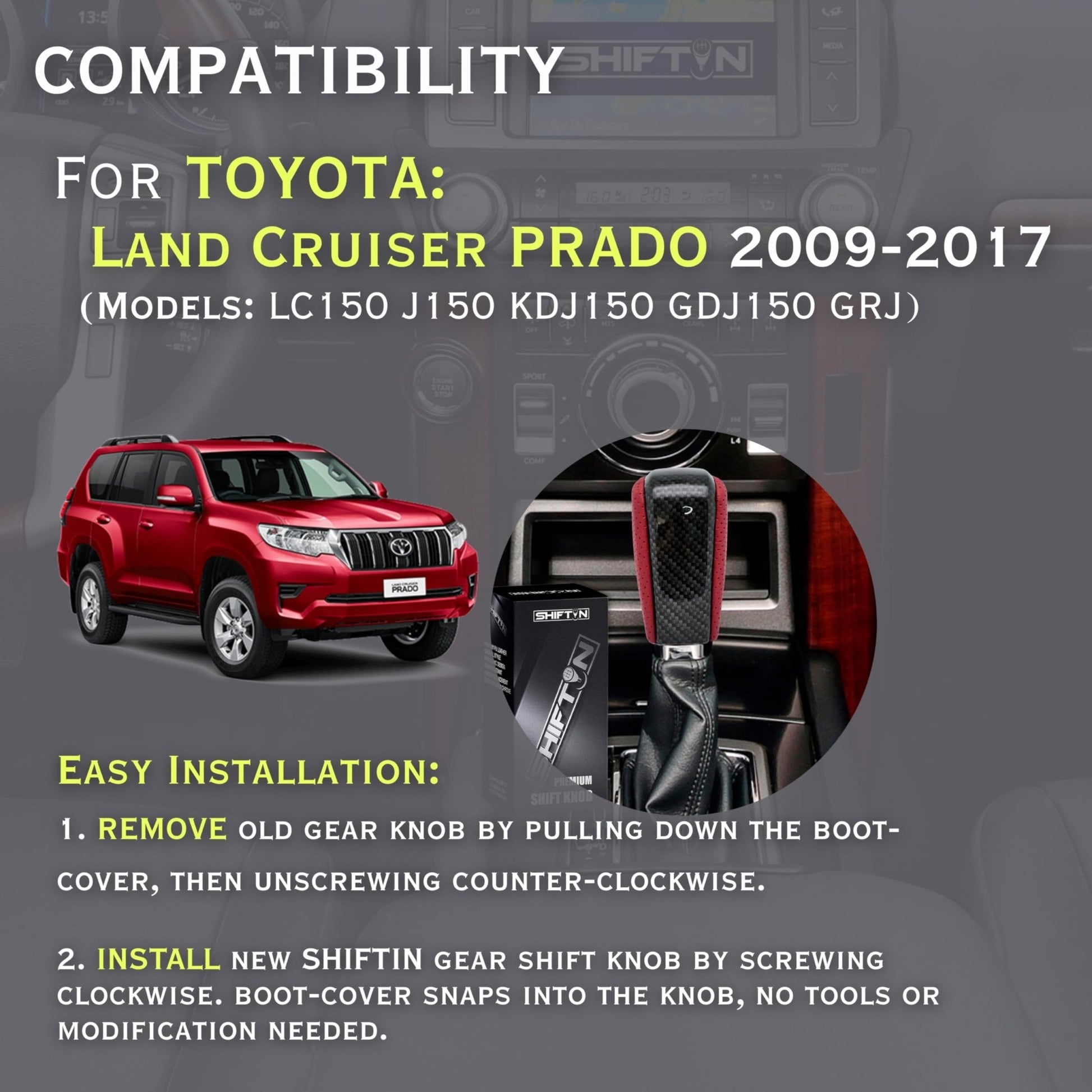 SHIFTIN Gear Shift Knob Stick Shifter for Toyota Land Cruiser LC Prado FJ - 150 KDJ155 - QRZZp - E