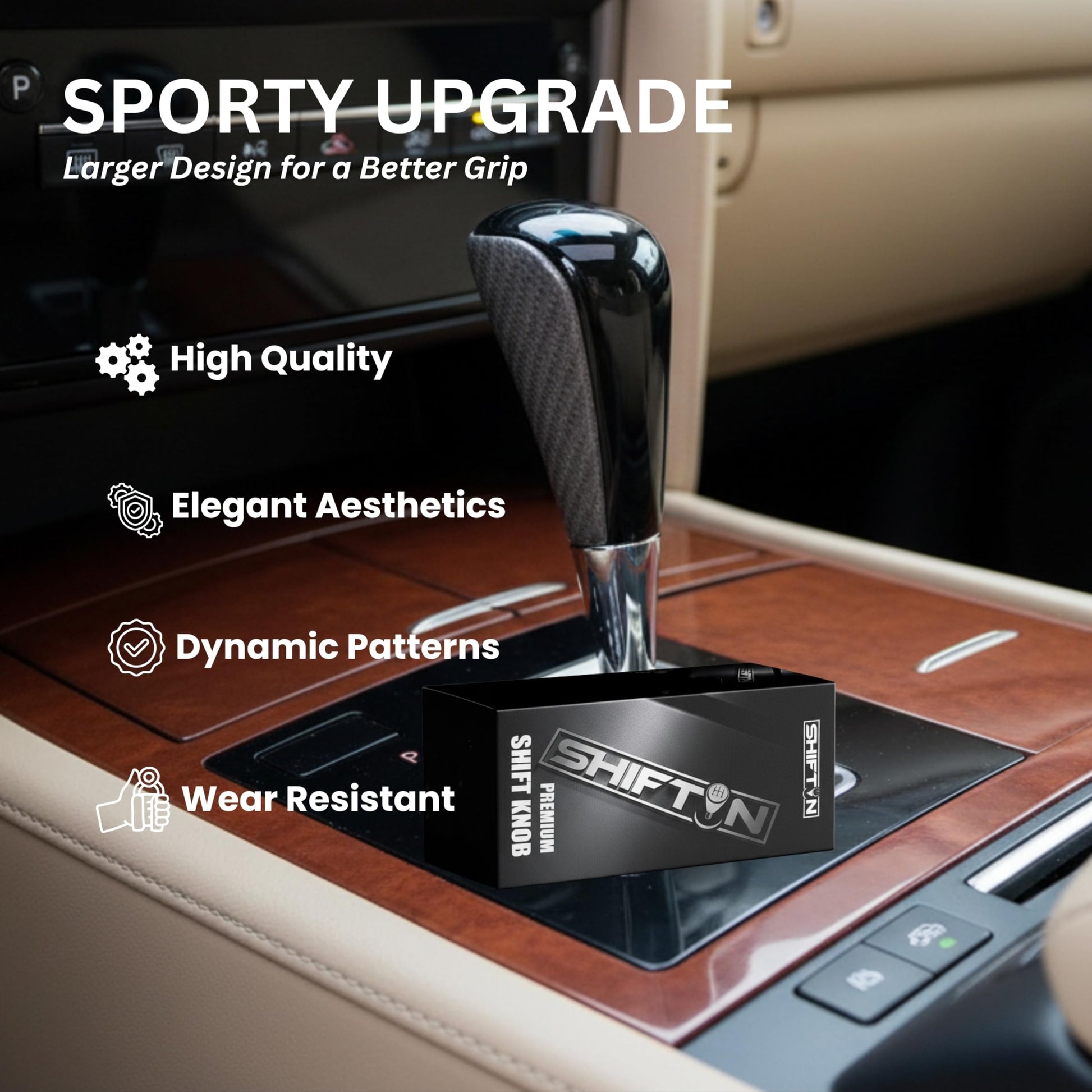 SHIFTIN Large Gear Shifter Knob Compatible with Lexus LX - 470 LX570 LS - 400 LS430 RX330 RX - 350 RX400h and Toyota, Acura, Mazda Cars - LBZPB