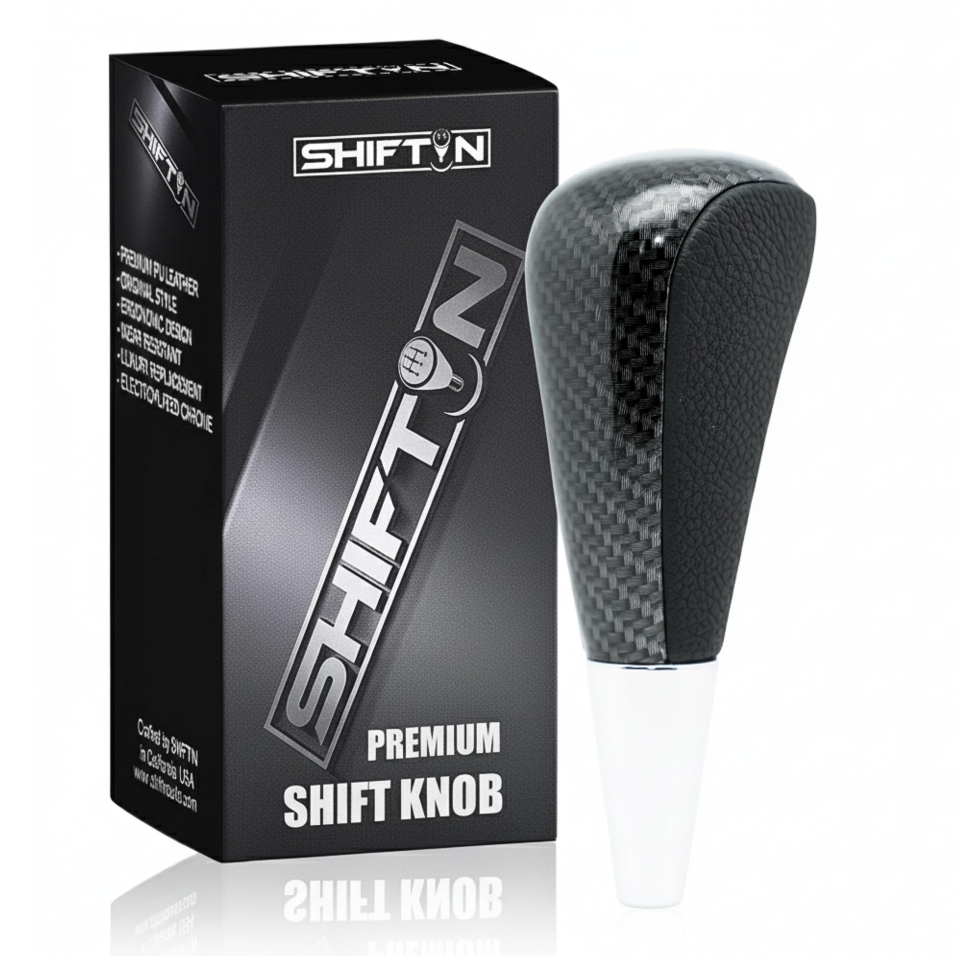 gear shift shifter knob SHIFTIN Large Gear Shifter Knob Compatible with Lexus & Toyota Cars Punched Black Leather / Piano Black
