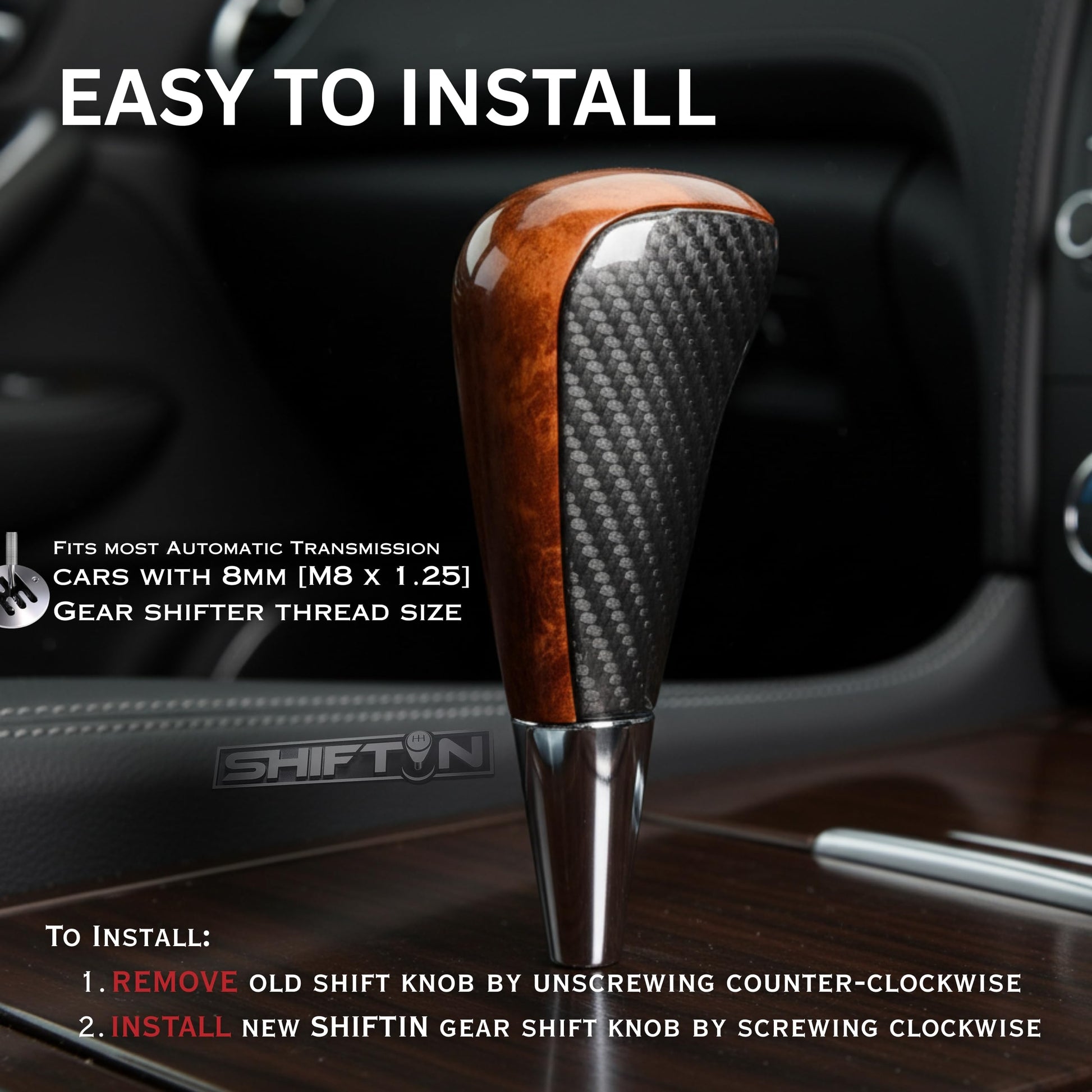SHIFTIN Large Gear Shifter Knob Compatible with Lexus LX - 470 LX570 LS - 400 LS430 RX330 RX - 350 RX400h and Toyota, Acura, Mazda Cars - LGZ16