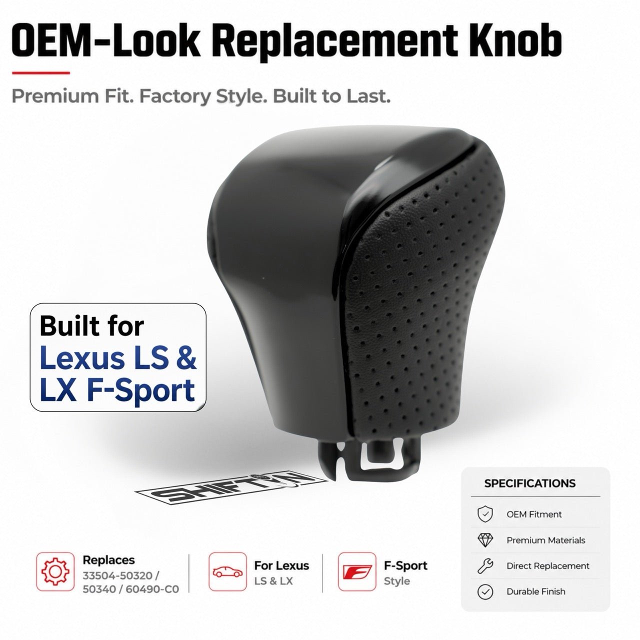SHIFTIN Leather & Carbon Fiber Gear Shift Knob for Lexus LS460 F-Sport LS-460-L LS600 LS-600h-L and Lexus LX570 LX 570 - MBPBp