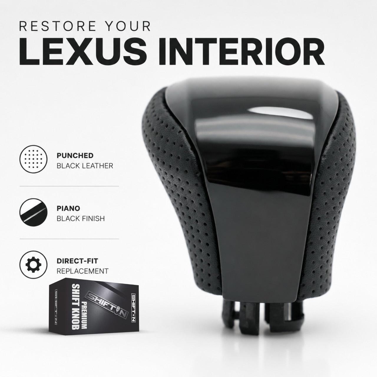 SHIFTIN Leather & Carbon Fiber Gear Shift Knob for Lexus LS460 F-Sport LS-460-L LS600 LS-600h-L and Lexus LX570 LX 570 - MBPBp