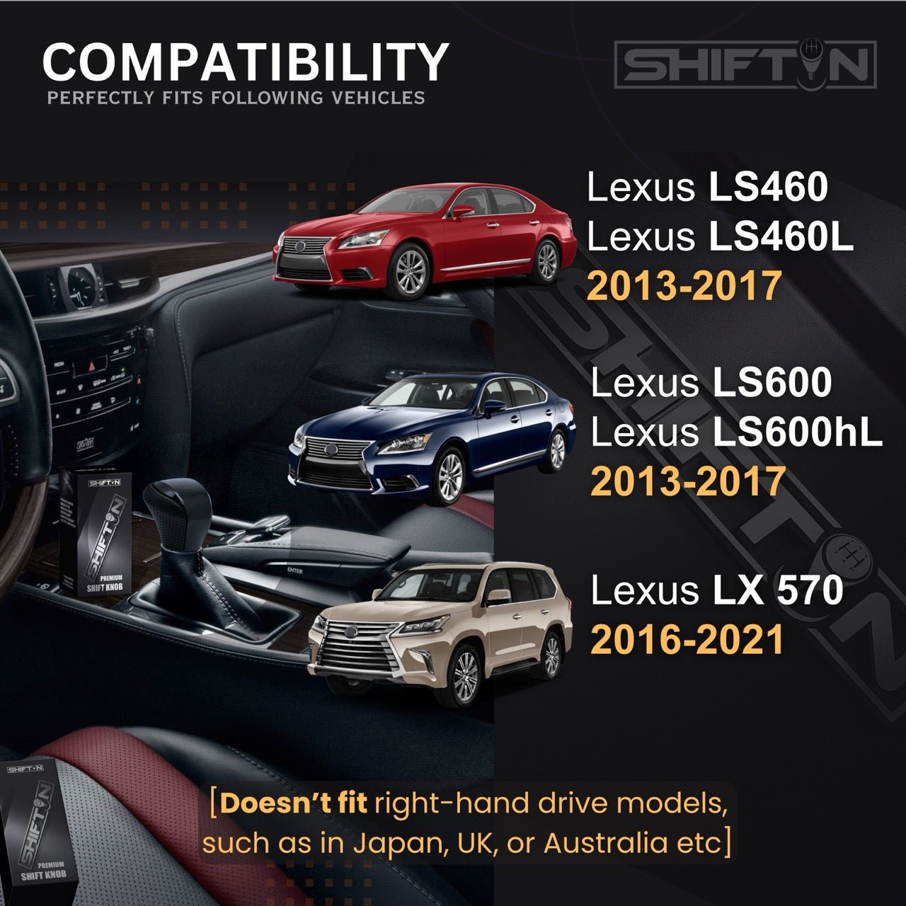 SHIFTIN Leather & Carbon Fiber Gear Shift Knob for Lexus LS460 F-Sport LS-460-L LS600 LS-600h-L and Lexus LX570 LX 570 - MBPBp