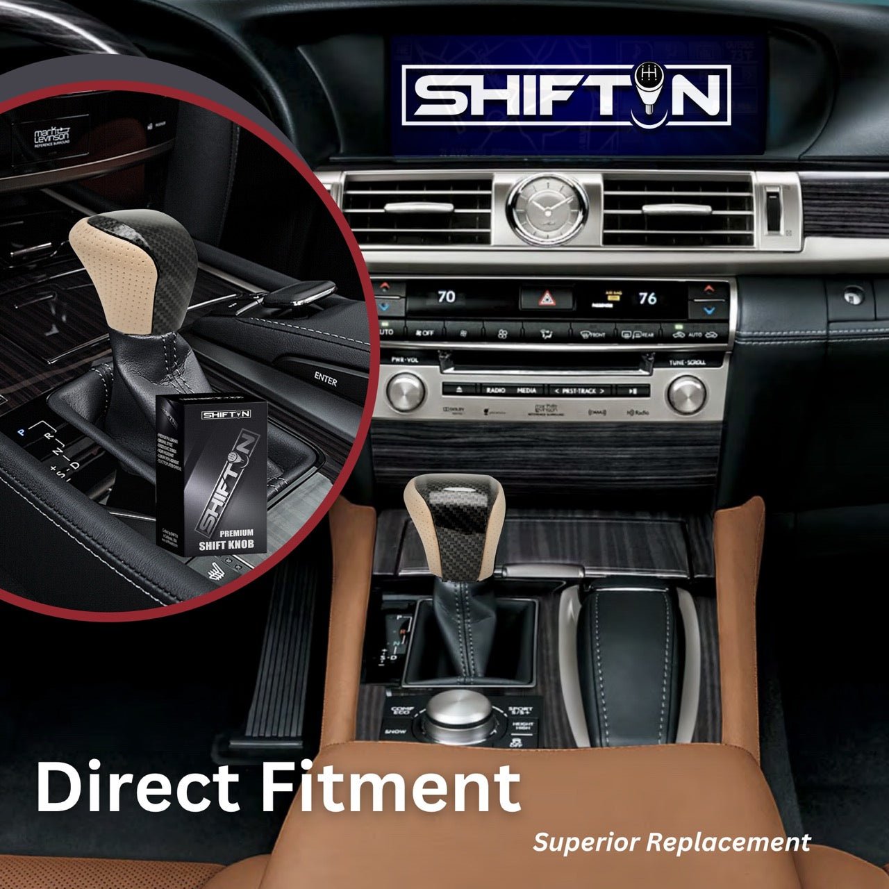 SHIFTIN Leather & Carbon Fiber Gear Shift Knob for Lexus LS460 F-Sport LS-460-L LS600 LS-600h-L and Lexus LX570 LX 570 - MTZZ