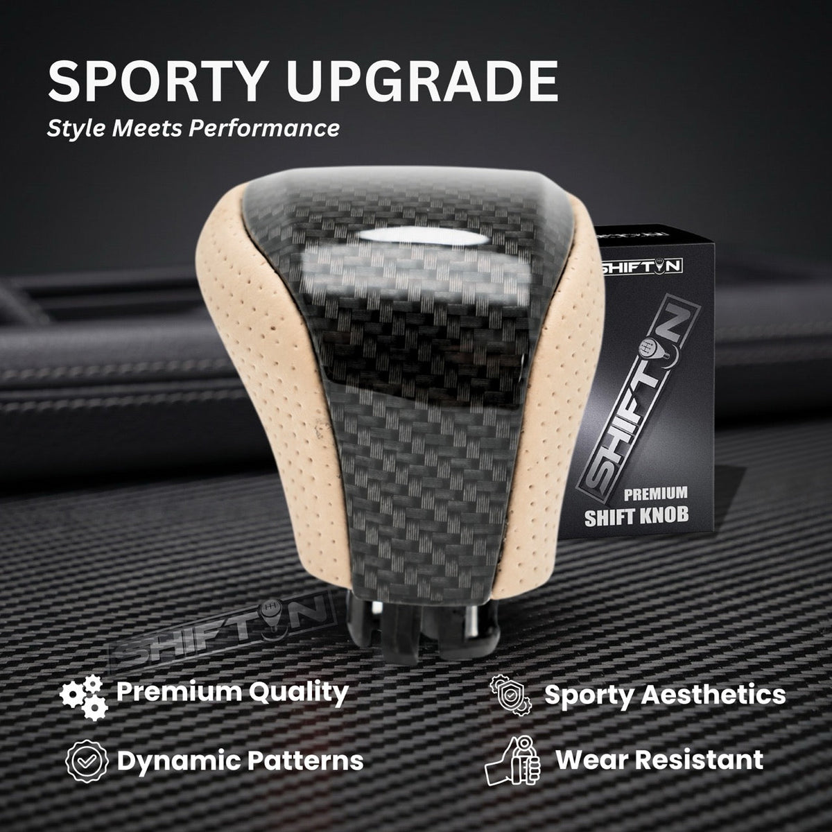 SHIFTIN Leather & Carbon Fiber Gear Shift Knob for Lexus LS460 F-Sport LS-460-L LS600 LS-600h-L and Lexus LX570 LX 570 - MTZZ