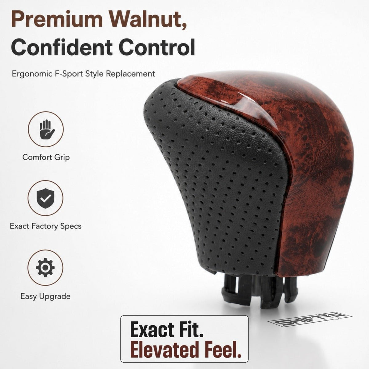 SHIFTIN Leather & Carbon Fiber Gear Shift Knob for Lexus LS460 F-Sport LS-460-L LS600 LS-600h-L and Lexus LX570 LX 570 - MBWD