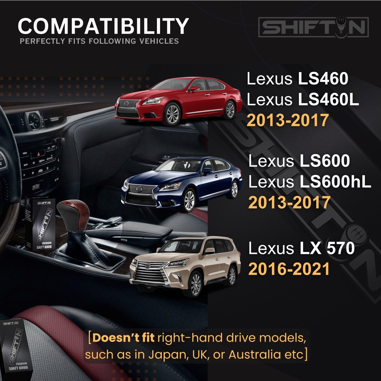 SHIFTIN Leather & Carbon Fiber Gear Shift Knob for Lexus LS460 F-Sport LS-460-L LS600 LS-600h-L and Lexus LX570 LX 570 - MBWD