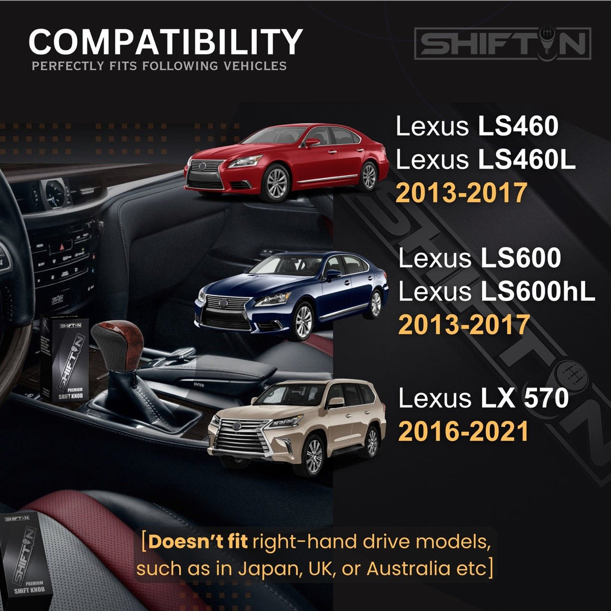 SHIFTIN Leather & Carbon Fiber Gear Shift Knob for Lexus LS460 F-Sport LS-460-L LS600 LS-600h-L and Lexus LX570 LX 570 - MBWD