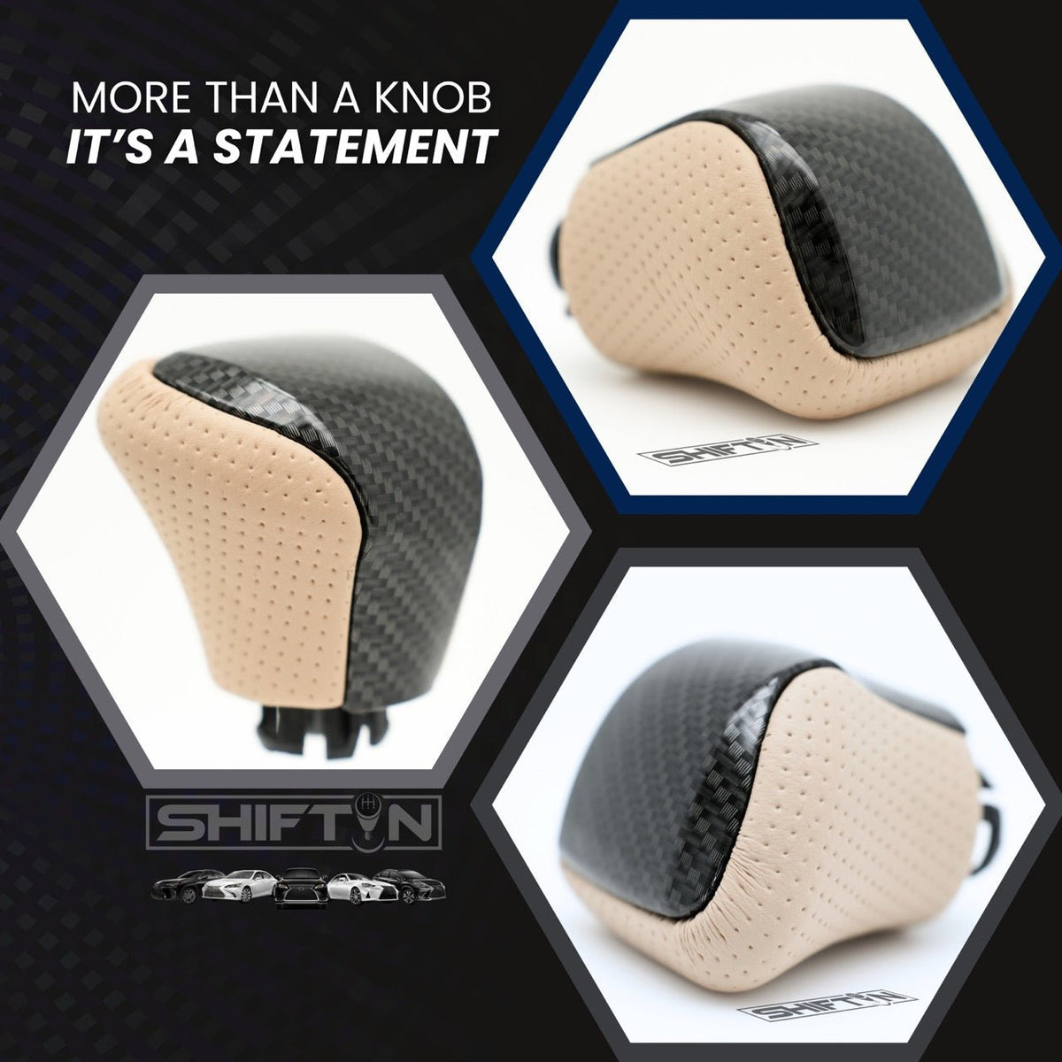 SHIFTIN Leather & Carbon Fiber Gear Shift Knob for Lexus LS460 F-Sport LS-460-L LS600 LS-600h-L and Lexus LX570 LX 570 - MTZZ