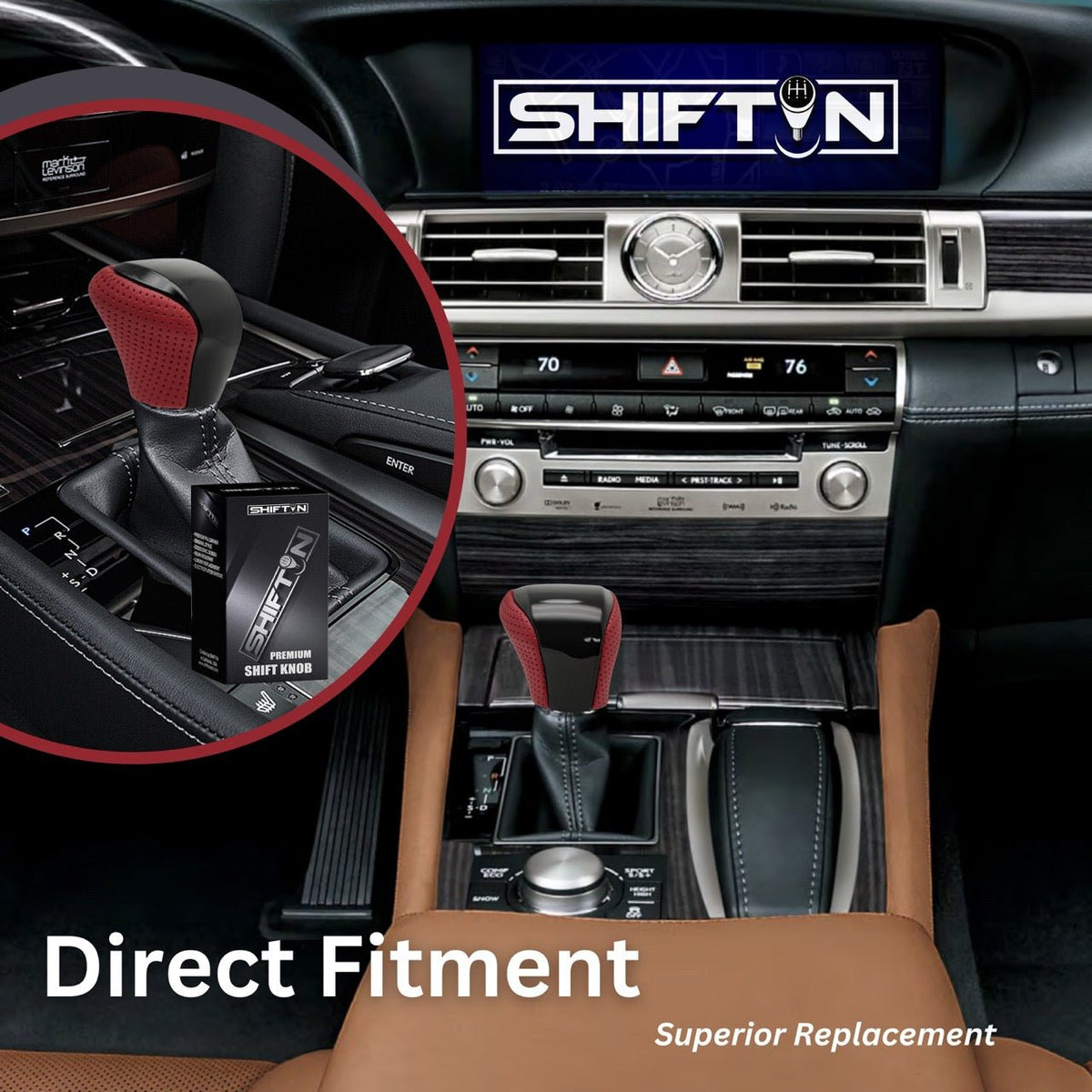 SHIFTIN Leather & Carbon Fiber Gear Shift Knob for Lexus LS460 F-Sport LS-460-L LS600 LS-600h-L and Lexus LX570 LX 570 - MRPBp