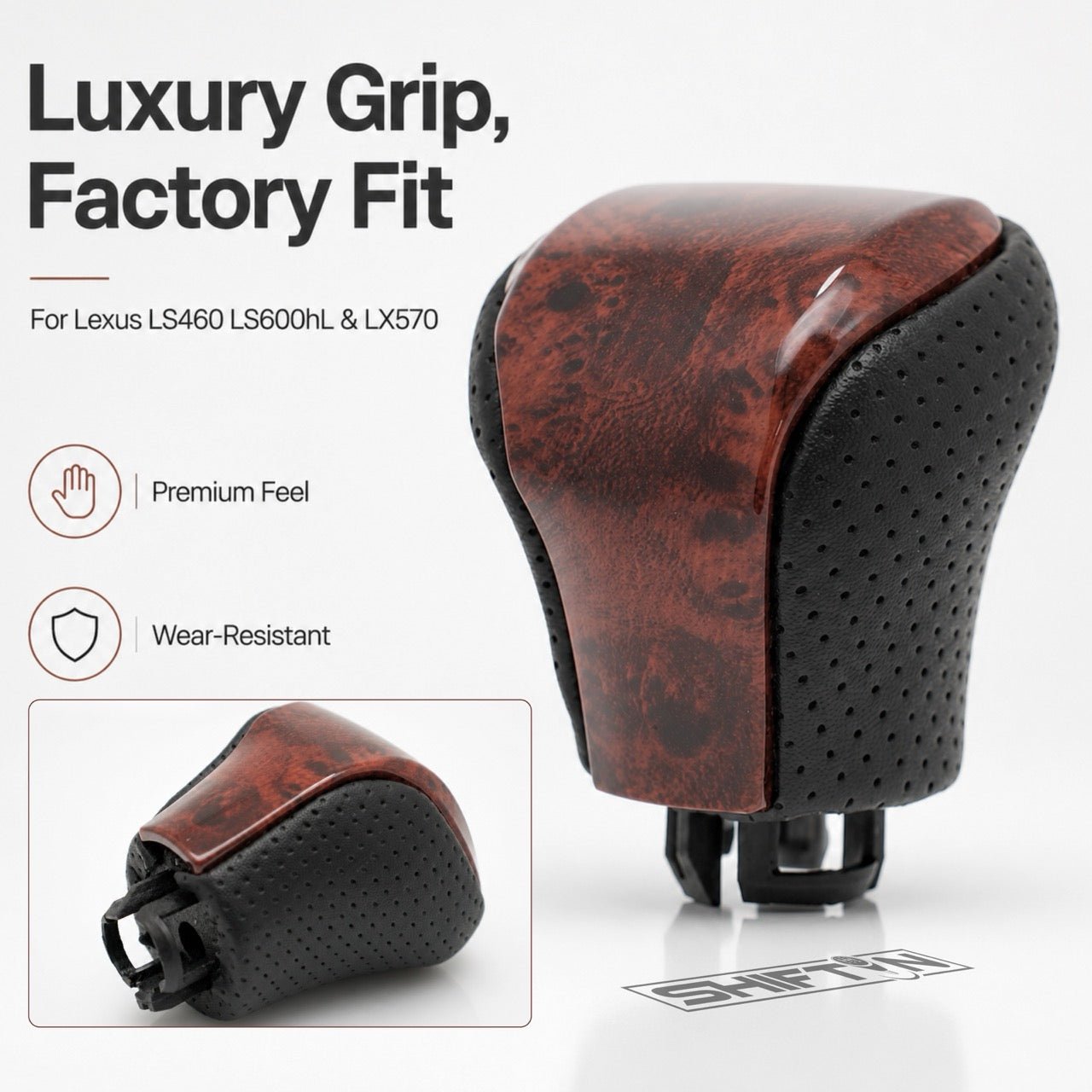 SHIFTIN Leather & Carbon Fiber Gear Shift Knob for Lexus LS460 F-Sport LS-460-L LS600 LS-600h-L and Lexus LX570 LX 570 - MBWD
