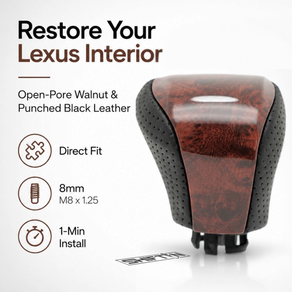 SHIFTIN Leather & Carbon Fiber Gear Shift Knob for Lexus LS460 F-Sport LS-460-L LS600 LS-600h-L and Lexus LX570 LX 570 - MBWD