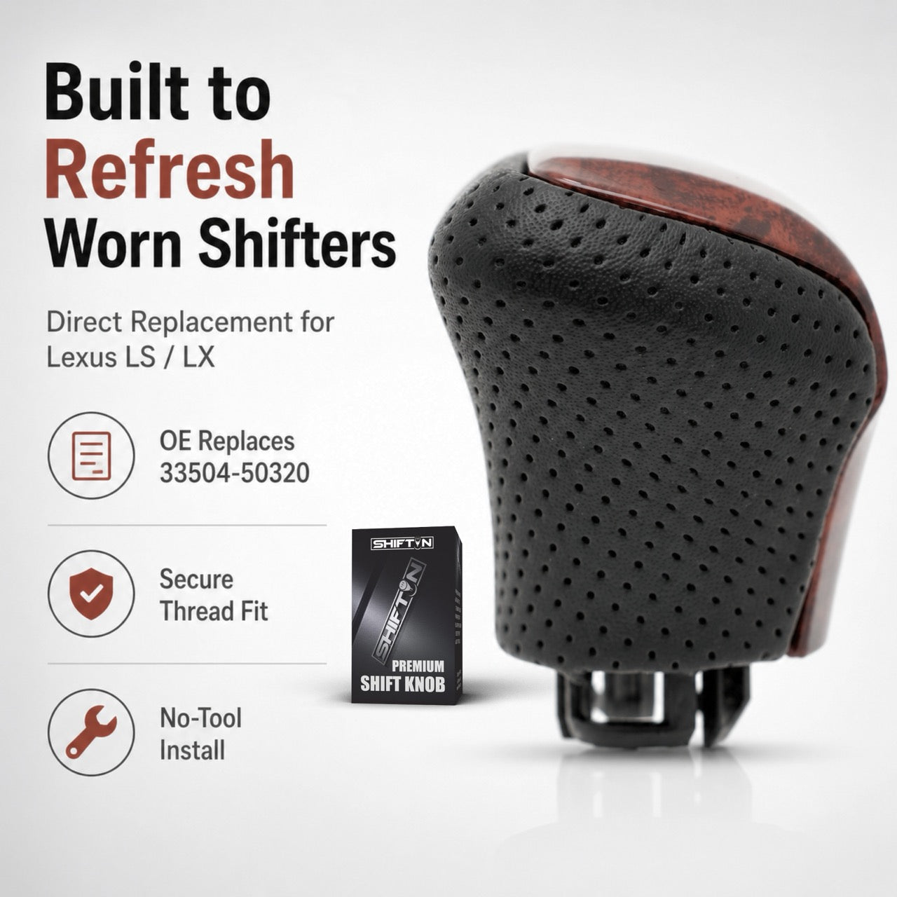 SHIFTIN Leather & Carbon Fiber Gear Shift Knob for Lexus LS460 F-Sport LS-460-L LS600 LS-600h-L and Lexus LX570 LX 570 - MBWD