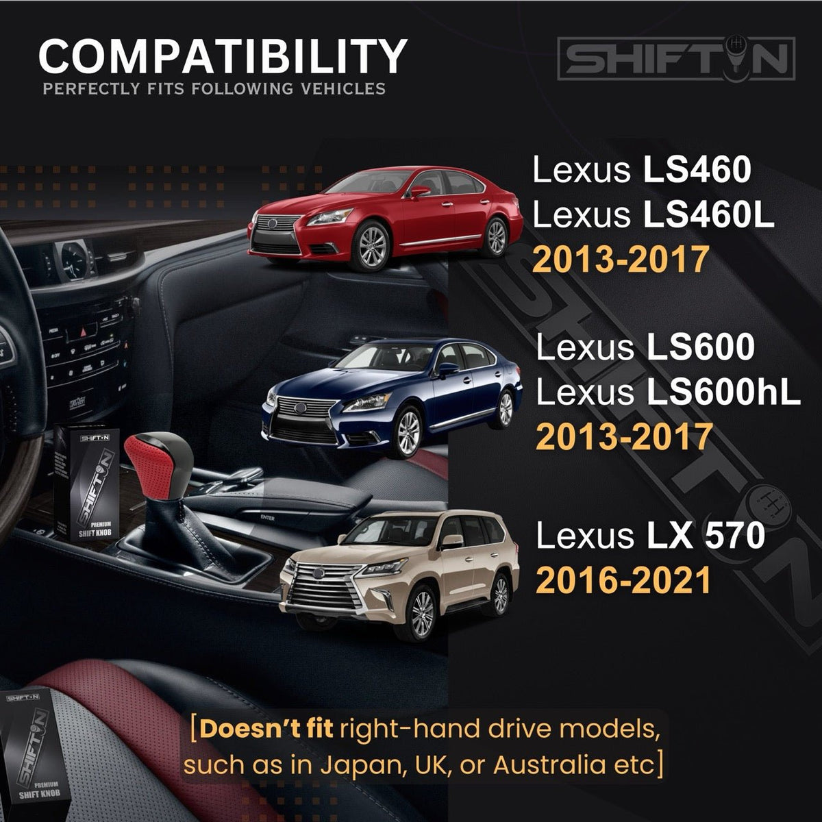 SHIFTIN Leather & Carbon Fiber Gear Shift Knob for Lexus LS460 F-Sport LS-460-L LS600 LS-600h-L and Lexus LX570 LX 570 - MRPBp