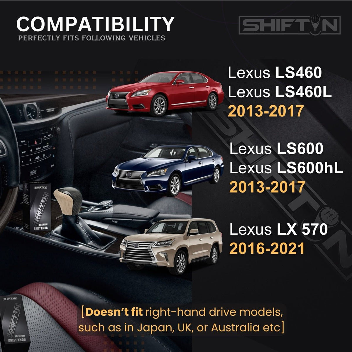 SHIFTIN Leather & Carbon Fiber Gear Shift Knob for Lexus LS460 F-Sport LS-460-L LS600 LS-600h-L and Lexus LX570 LX 570 - MTZZ