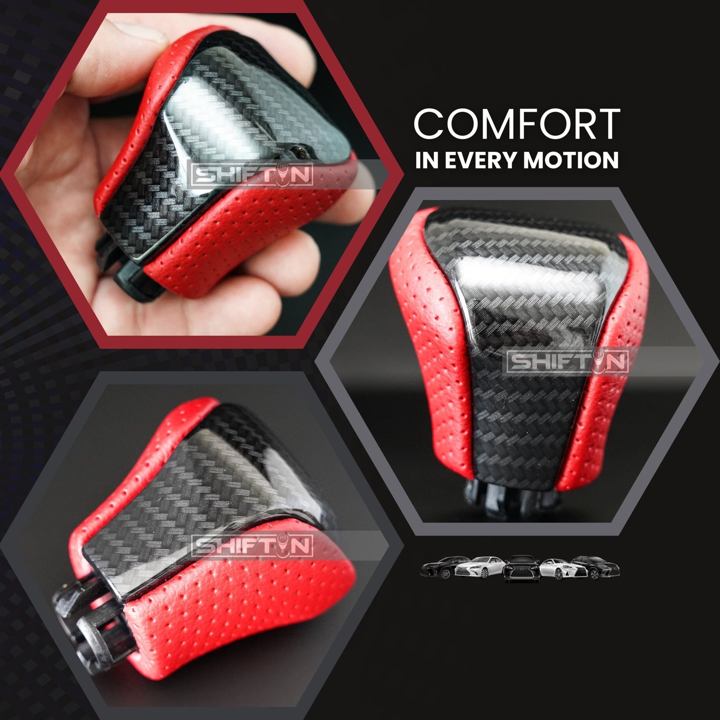 SHIFTIN Leather & Carbon Fiber Gear Shift Knob for Lexus LS460 F - Sport LS - 460 - L LS600 LS - 600h - L and Lexus LX570 LX 570 - MRZp