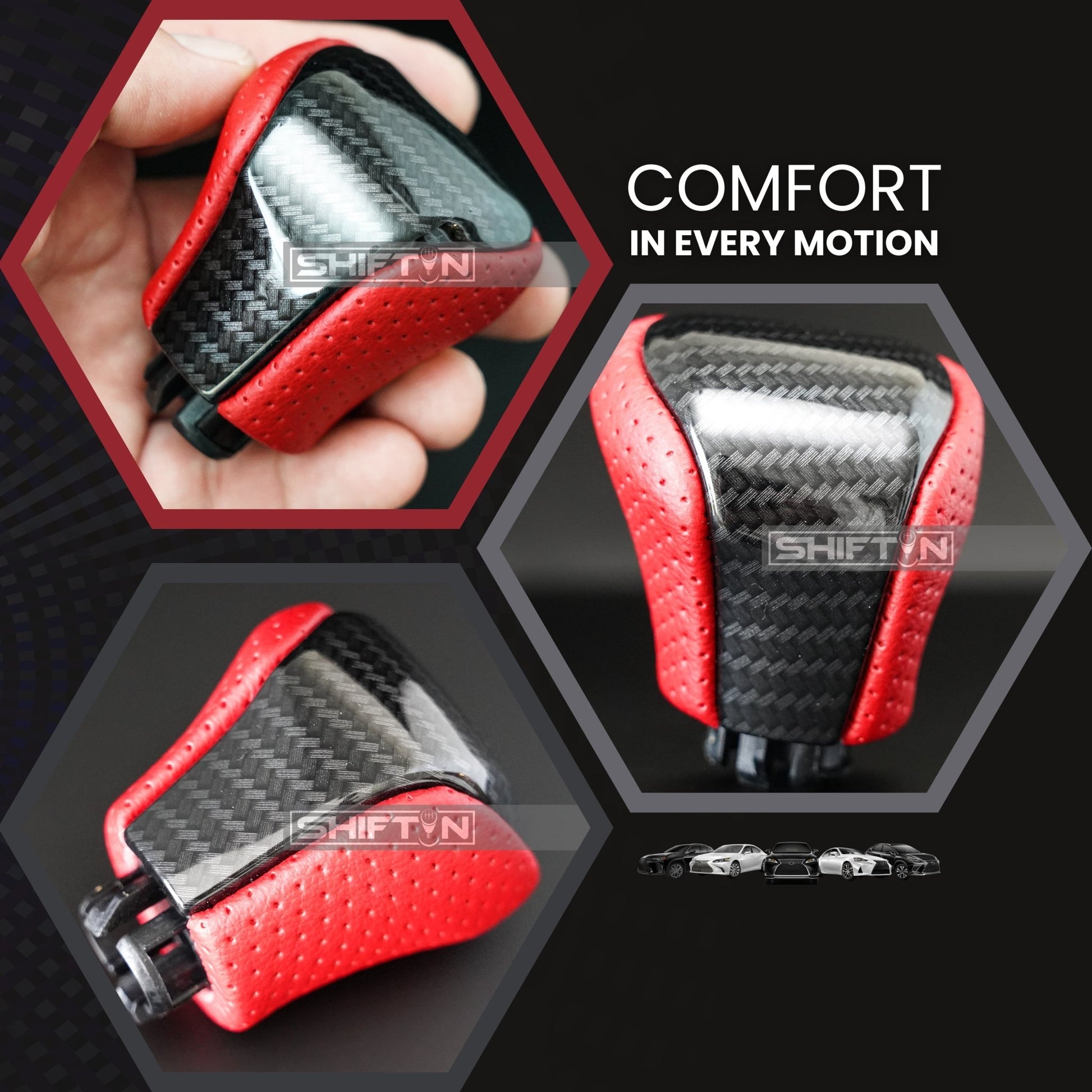 SHIFTIN Leather & Carbon Fiber Gear Shift Knob for Lexus LS460 F - Sport LS - 460 - L LS600 LS - 600h - L and Lexus LX570 LX 570 - MRZp