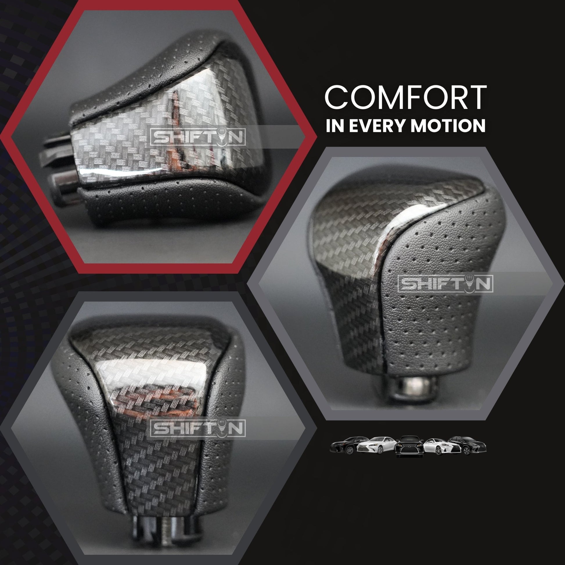SHIFTIN Leather & Carbon Fiber Gear Shift Knob for Lexus LS460 F-Sport LS-460-L LS600 LS-600h-L and Lexus LX570 LX 570