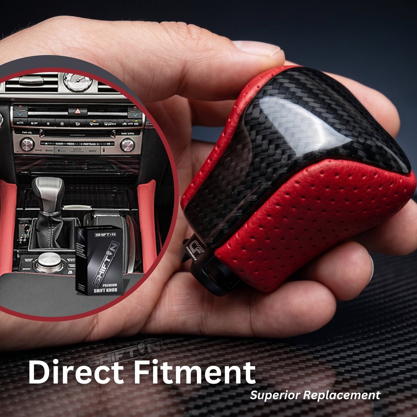 SHIFTIN Leather & Carbon Fiber Gear Shift Knob for Lexus LS460 F - Sport LS - 460 - L LS600 LS - 600h - L and Lexus LX570 LX 570 - MRZp