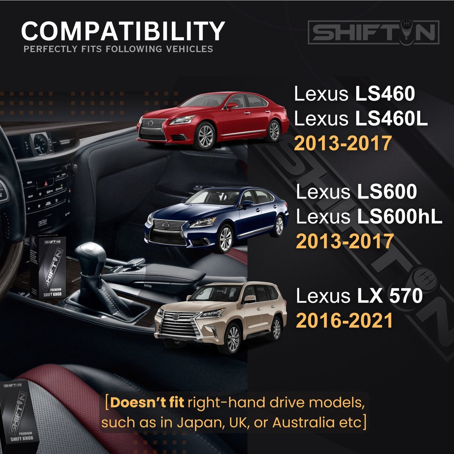 SHIFTIN Leather & Carbon Fiber Gear Shift Knob for Lexus LS460 F - Sport LS - 460 - L LS600 LS - 600h - L and Lexus LX570 LX 570 - M234p