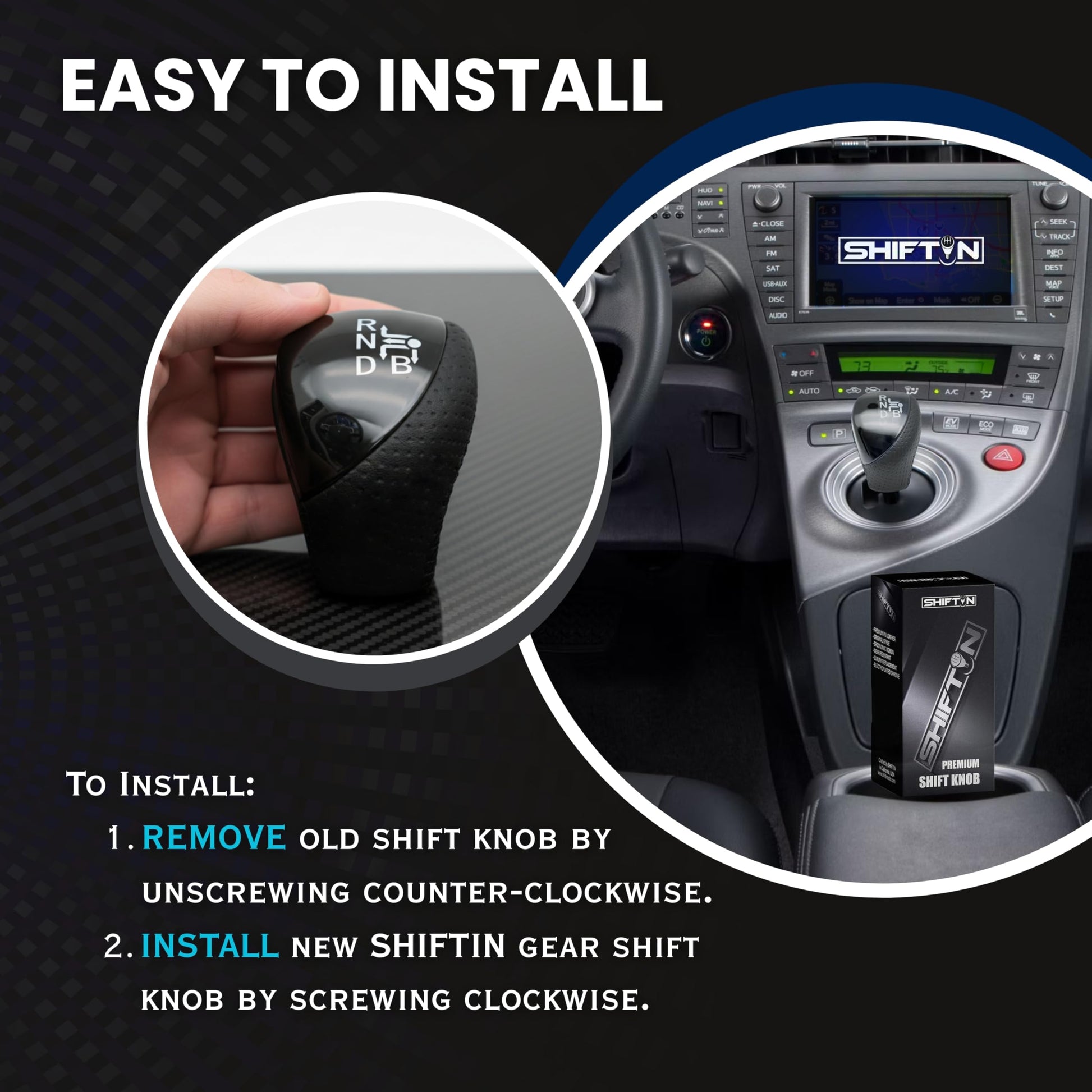 SHIFTIN Premium Replacement Gear Shift Knob Shifter for Toyota Prius Auris Prius Plug-in Hybrid - Large Black