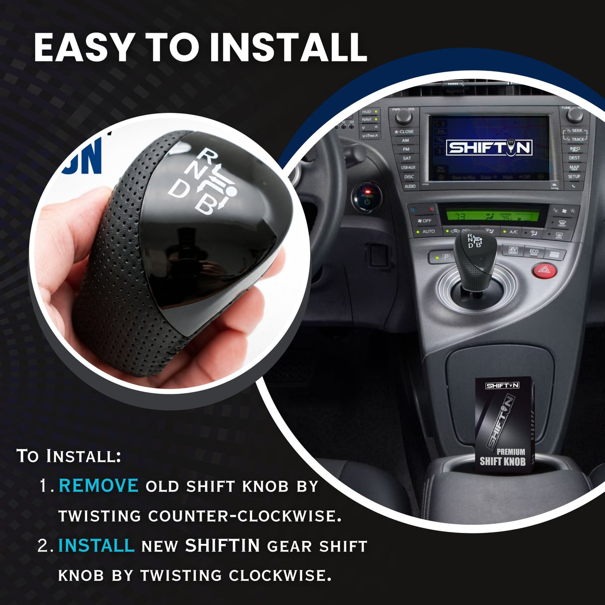 SHIFTIN Premium Replacement Gear Shift Knob Shifter for Toyota Prius Auris Prius Plug-in Hybrid - PrBPB-L