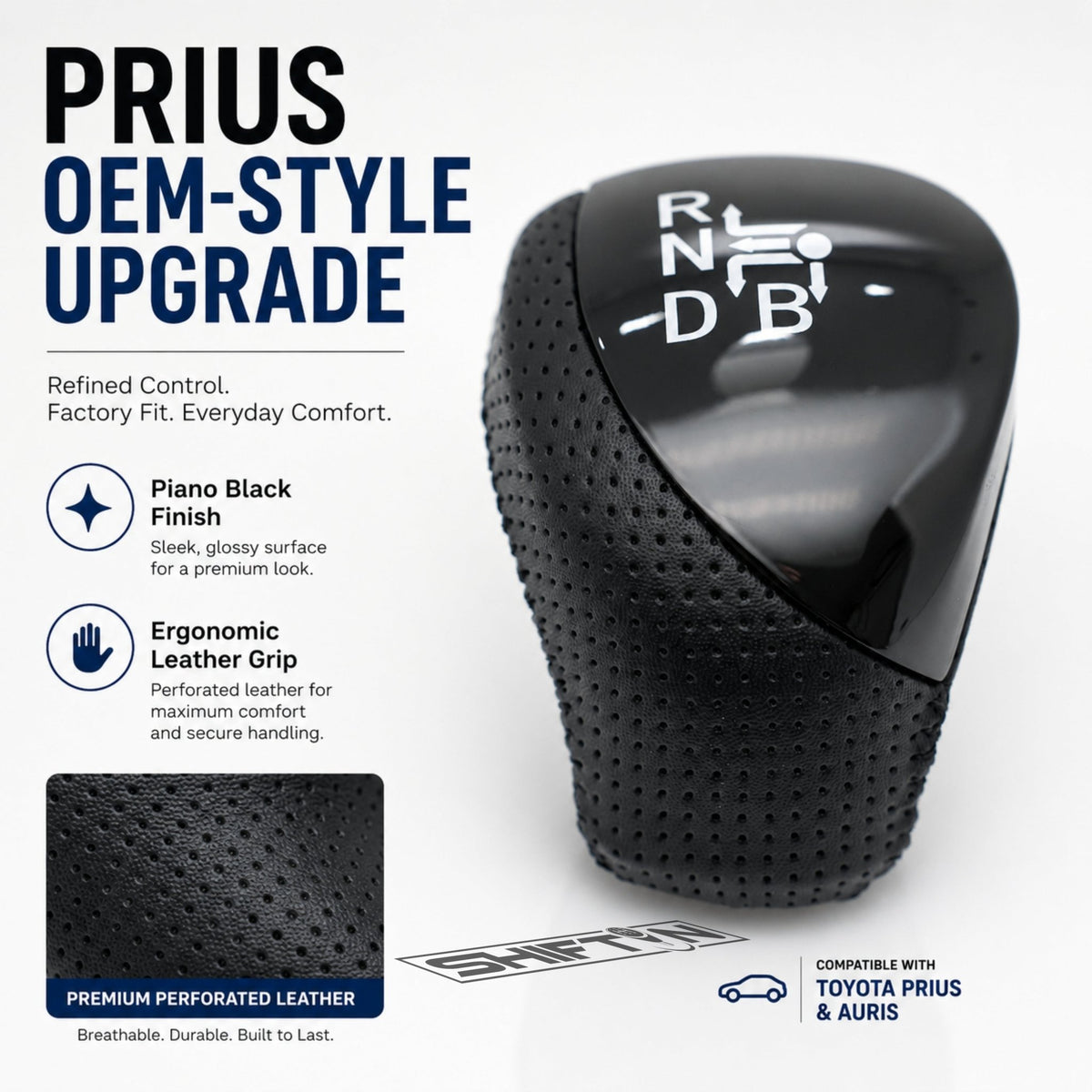SHIFTIN Premium Replacement Gear Shift Knob Shifter for Toyota Prius Auris Prius Plug-in Hybrid - PrBPB-L