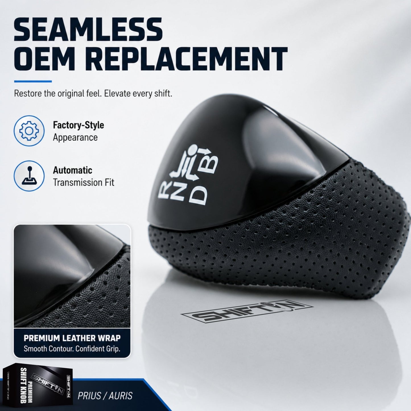 SHIFTIN Premium Replacement Gear Shift Knob Shifter for Toyota Prius Auris Prius Plug-in Hybrid - PrBPB-L