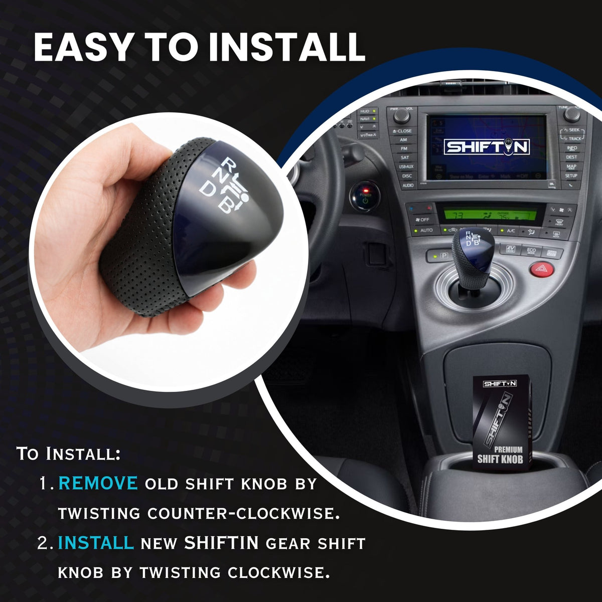 SHIFTIN Premium Replacement Gear Shift Knob Shifter for Toyota Prius Auris Prius Plug-in Hybrid - PrBU-