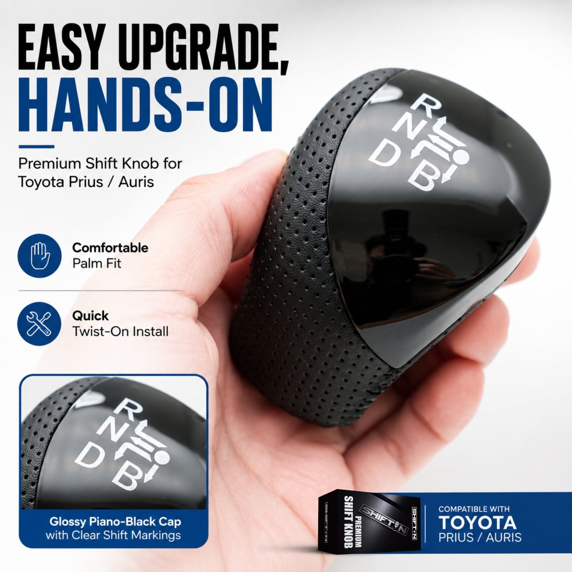 SHIFTIN Premium Replacement Gear Shift Knob Shifter for Toyota Prius Auris Prius Plug-in Hybrid - PrBPB-L