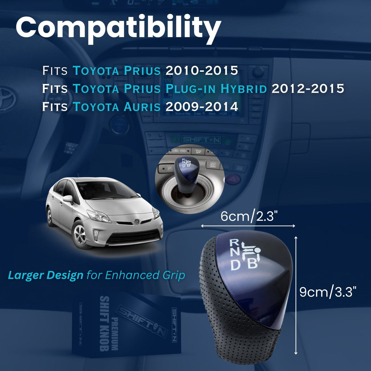 SHIFTIN Premium Replacement Gear Shift Knob Shifter for Toyota Prius Auris Prius Plug-in Hybrid - PrBU-