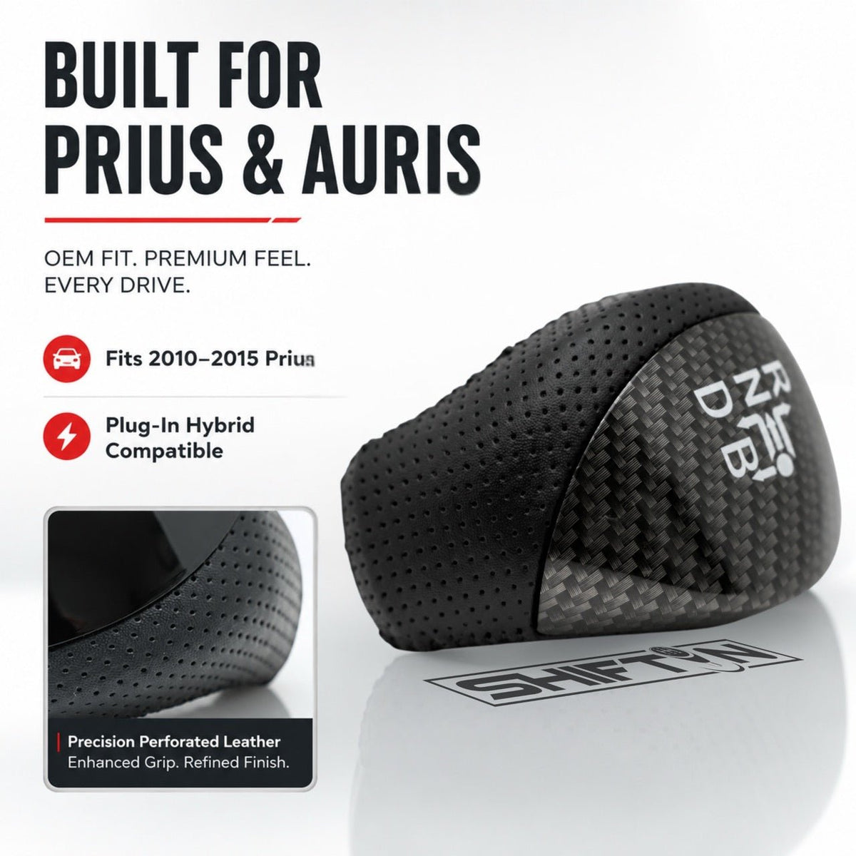 SHIFTIN Premium Replacement Gear Shift Knob Shifter for Toyota Prius Auris Prius Plug-in Hybrid - PrZZp-L