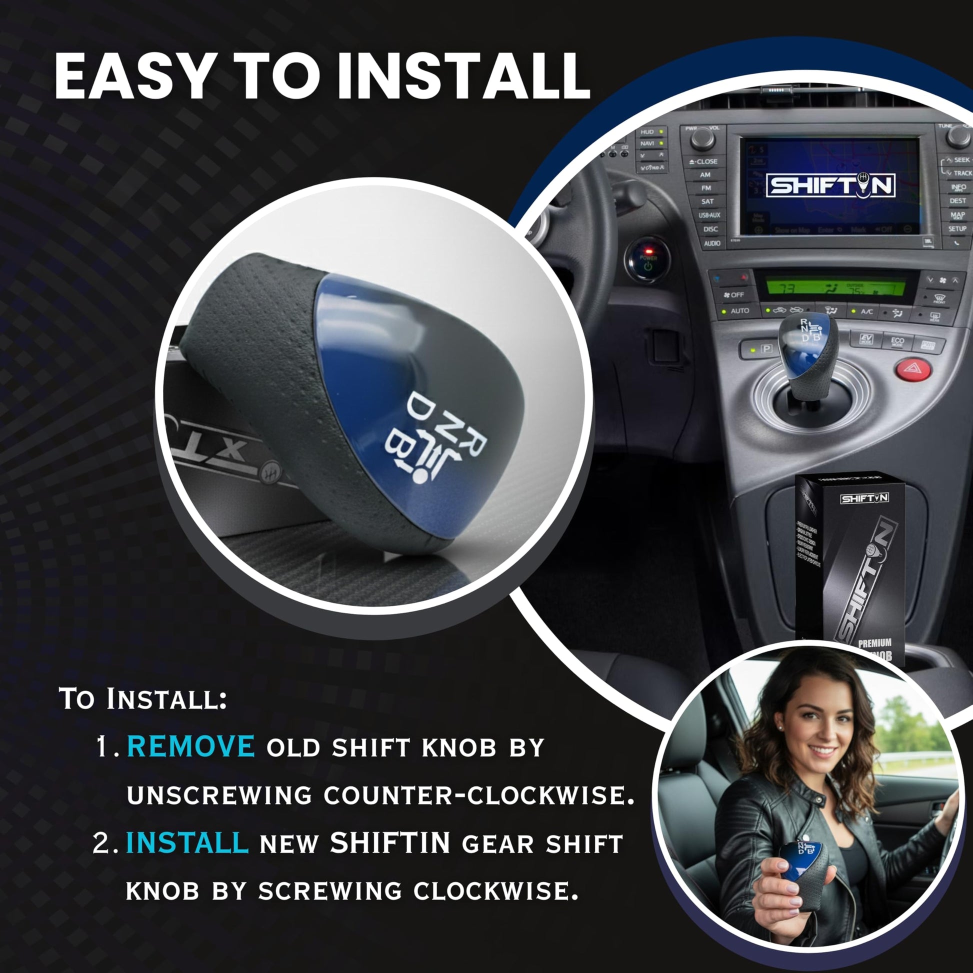 SHIFTIN Premium Replacement Gear Shift Knob Shifter for Toyota Prius Auris Prius Plug-in Hybrid - Large Blue
