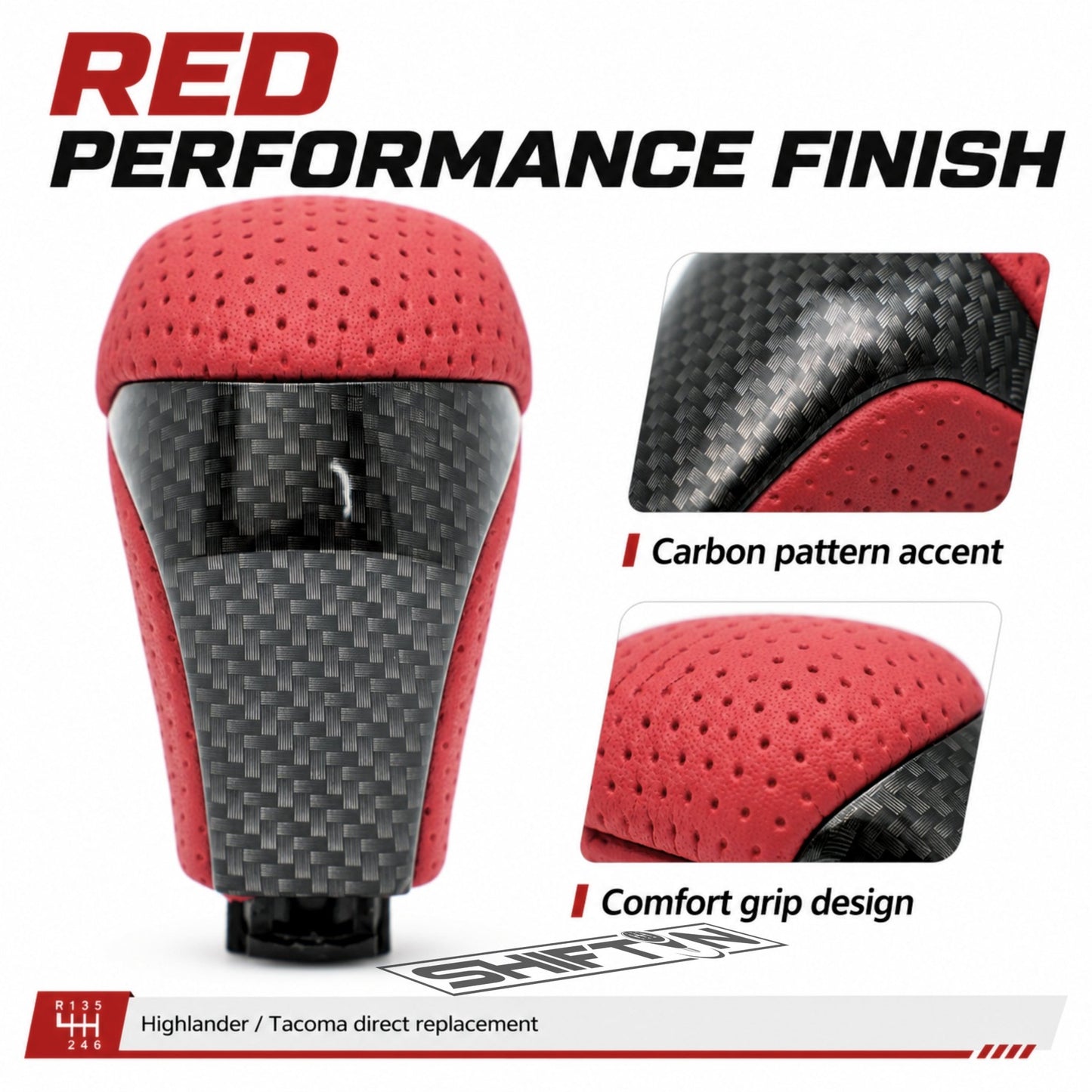 SHIFTIN-Replacement-Gear-Shift-Knob-Shifter-Accessory-for-Toyota-Highlander-2014-2019-Tacoma-2016-2023-Red-Leather-Carbon-Fiber