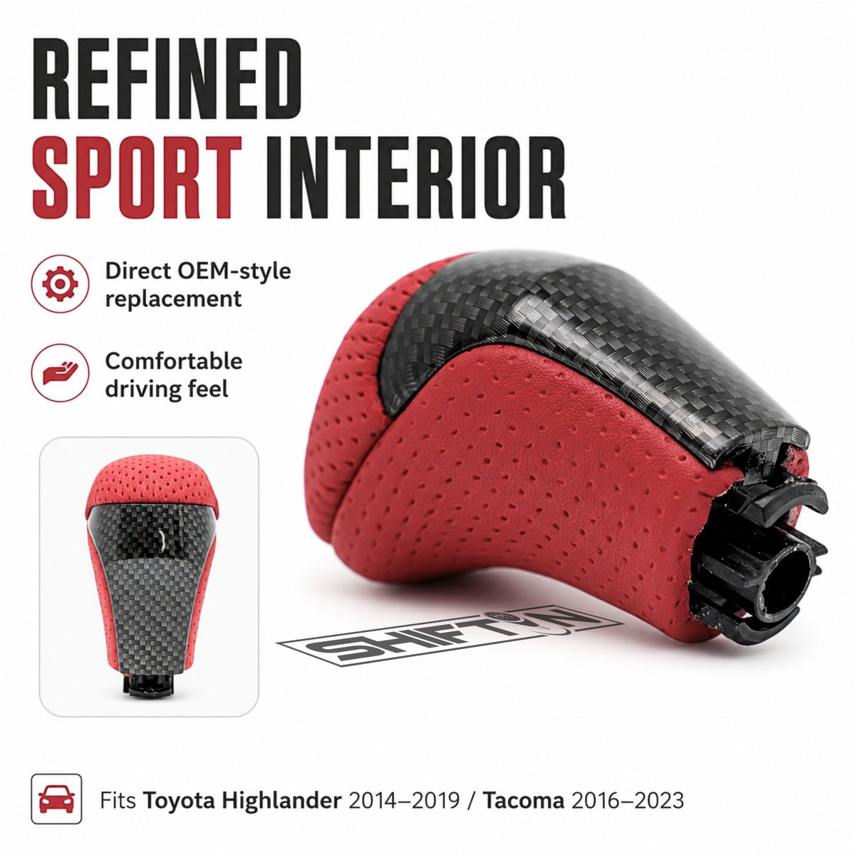 SHIFTIN-Replacement-Gear-Shift-Knob-Shifter-Accessory-for-Toyota-Highlander-2014-2019-Tacoma-2016-2023-Red-Leather-Carbon-Fiber