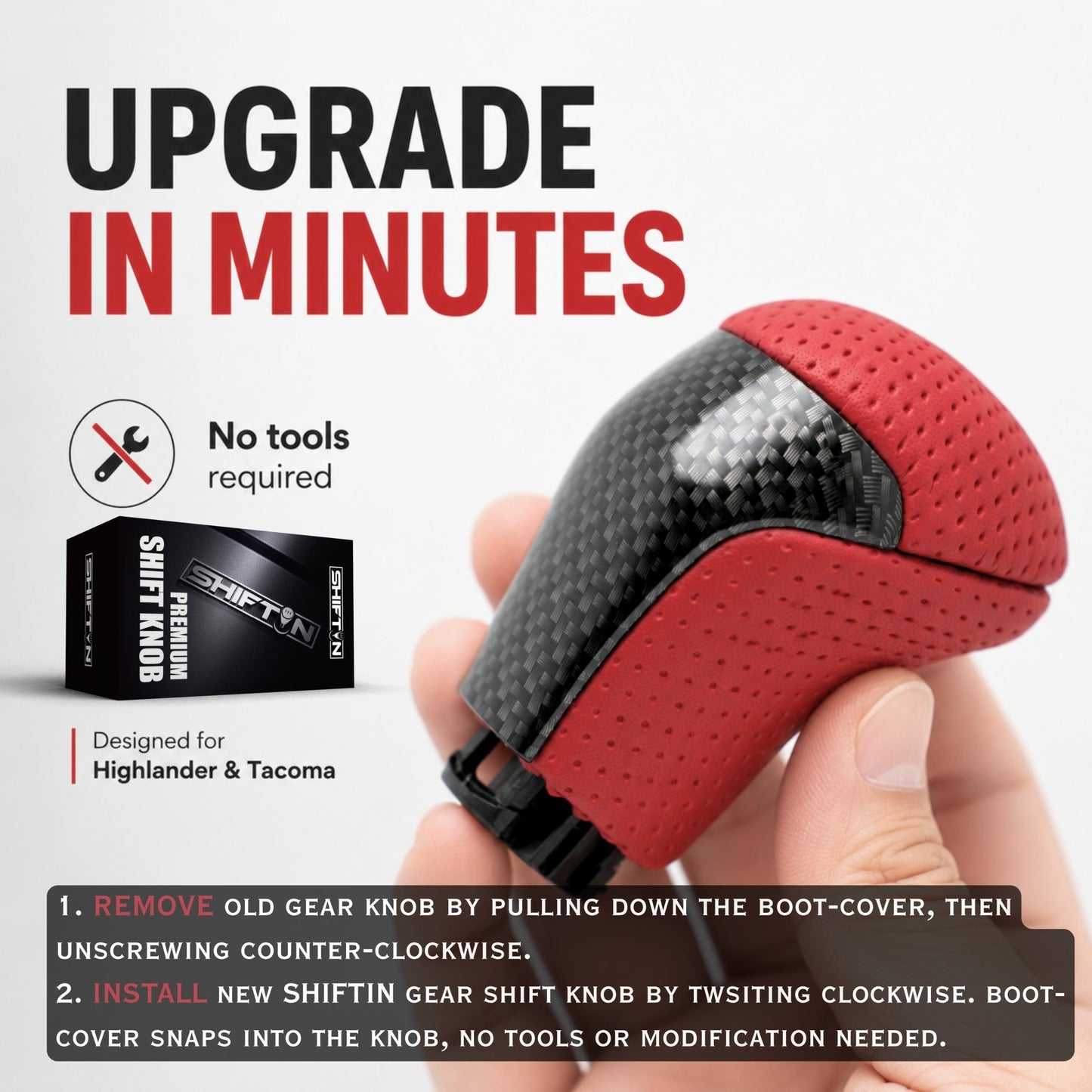 SHIFTIN-Replacement-Gear-Shift-Knob-Shifter-Accessory-for-Toyota-Highlander-2014-2019-Tacoma-2016-2023-Red-Leather-Carbon-Fiber