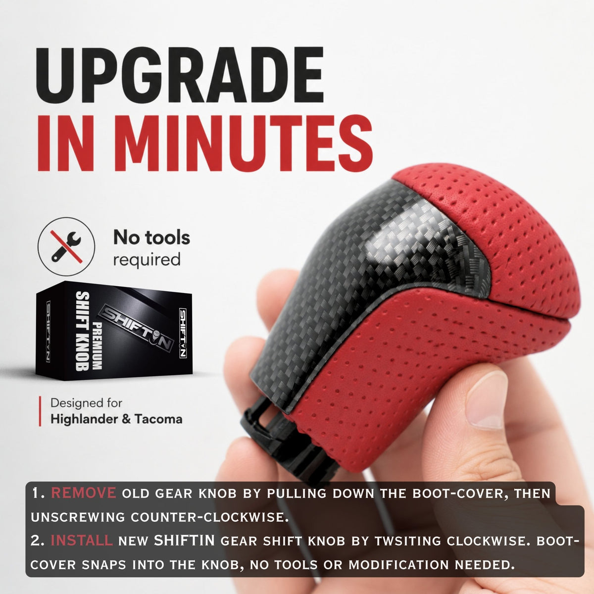 SHIFTIN-Replacement-Gear-Shift-Knob-Shifter-Accessory-for-Toyota-Highlander-2014-2019-Tacoma-2016-2023-Red-Leather-Carbon-Fiber
