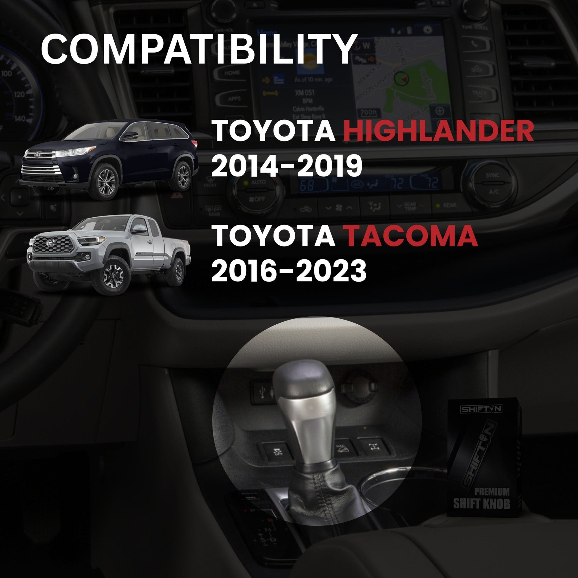 SHIFTIN-Replacement-Gear-Shift-Knob-Shifter-Accessory-for-Toyota-Highlander-2014-2019-Tacoma-2016-2023-Black-Leather-Silver